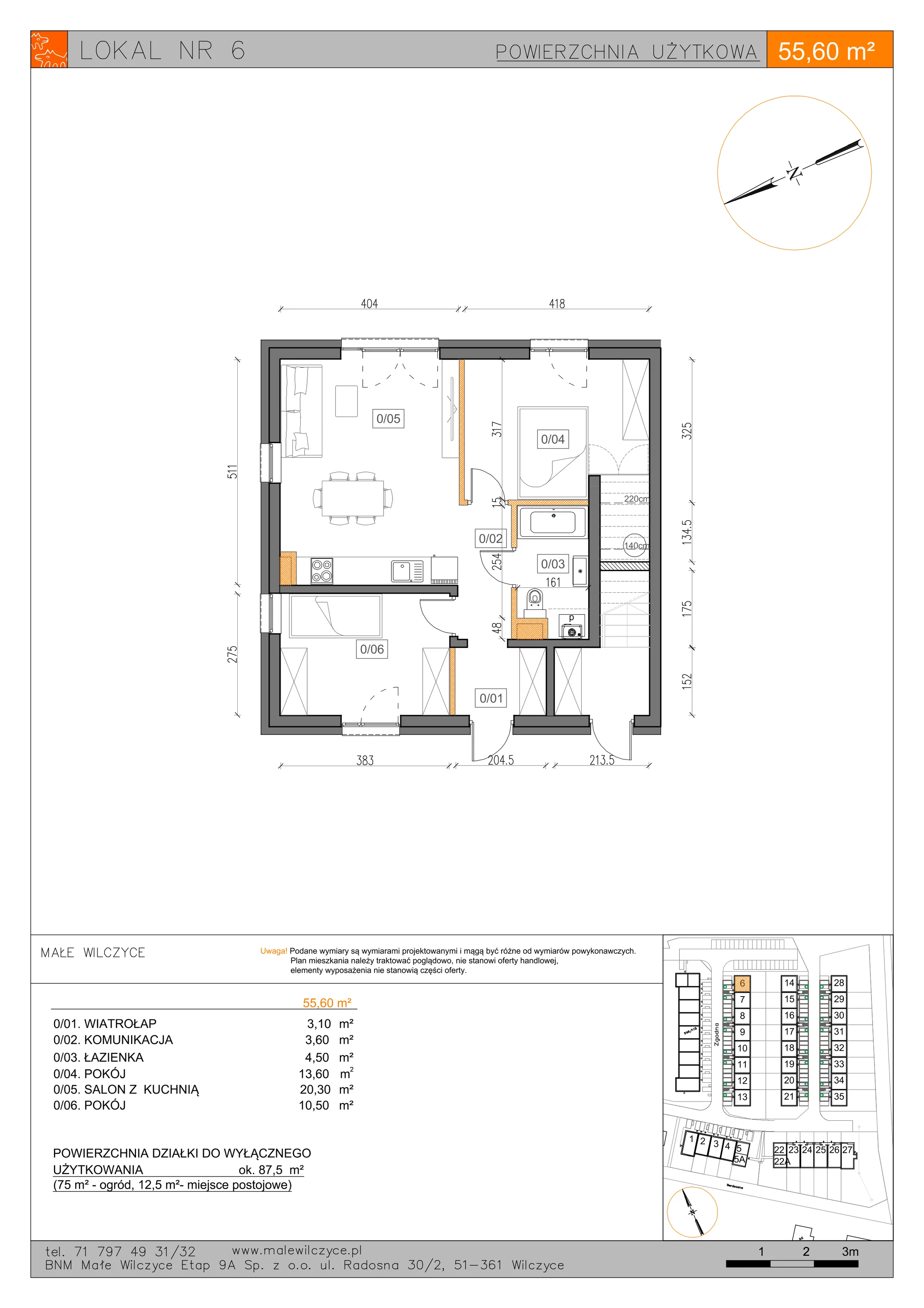 3 pokoje, mieszkanie 55,60 m², parter, oferta nr 6, Małe Wilczyce, Wilczyce, ul. Zgodna / Życzliwa