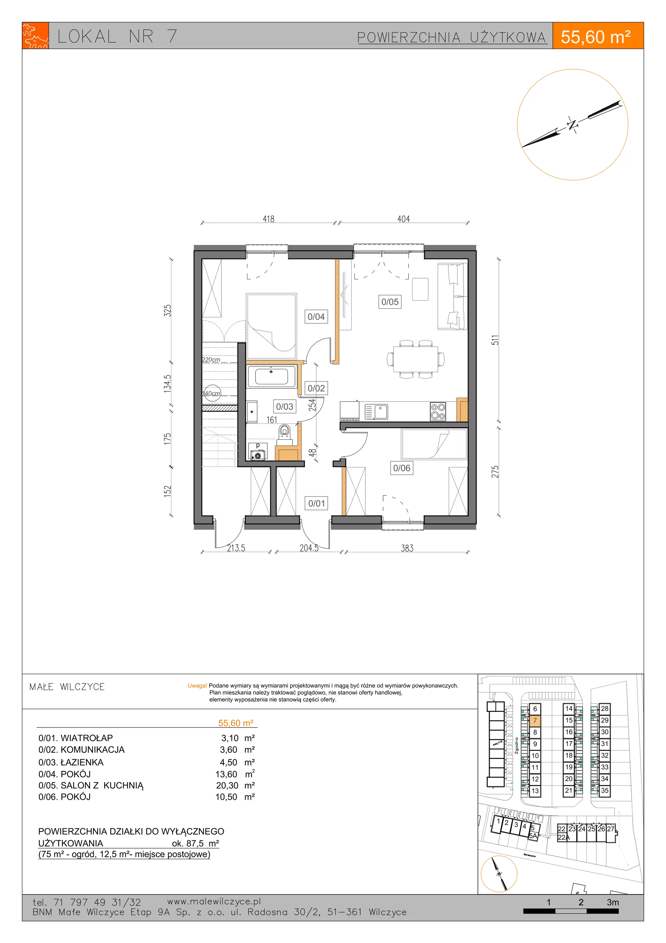 3 pokoje, mieszkanie 55,60 m², parter, oferta nr 7, Małe Wilczyce, Wilczyce, ul. Zgodna / Życzliwa