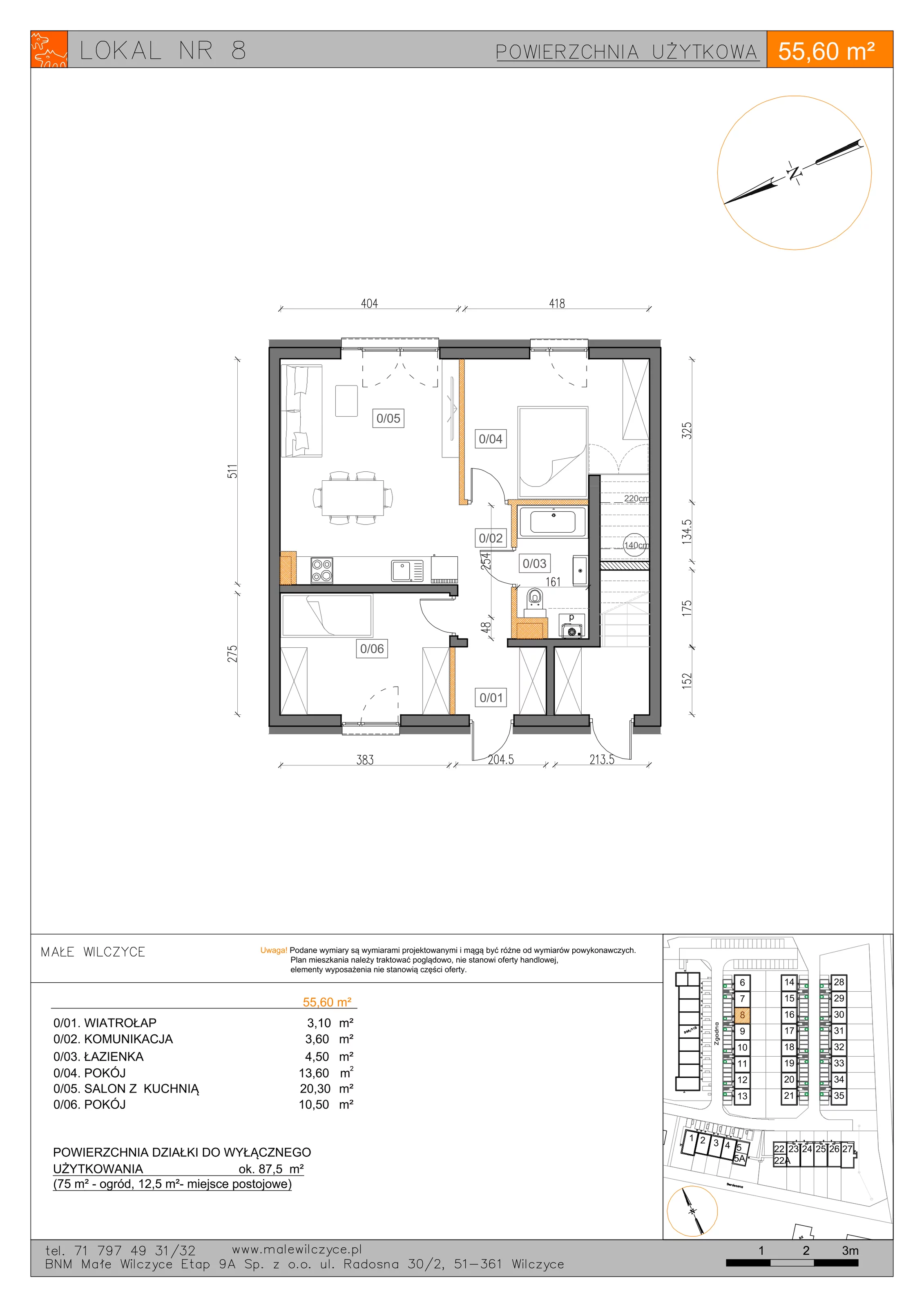3 pokoje, mieszkanie 55,60 m², parter, oferta nr 8, Małe Wilczyce, Wilczyce, ul. Zgodna / Życzliwa