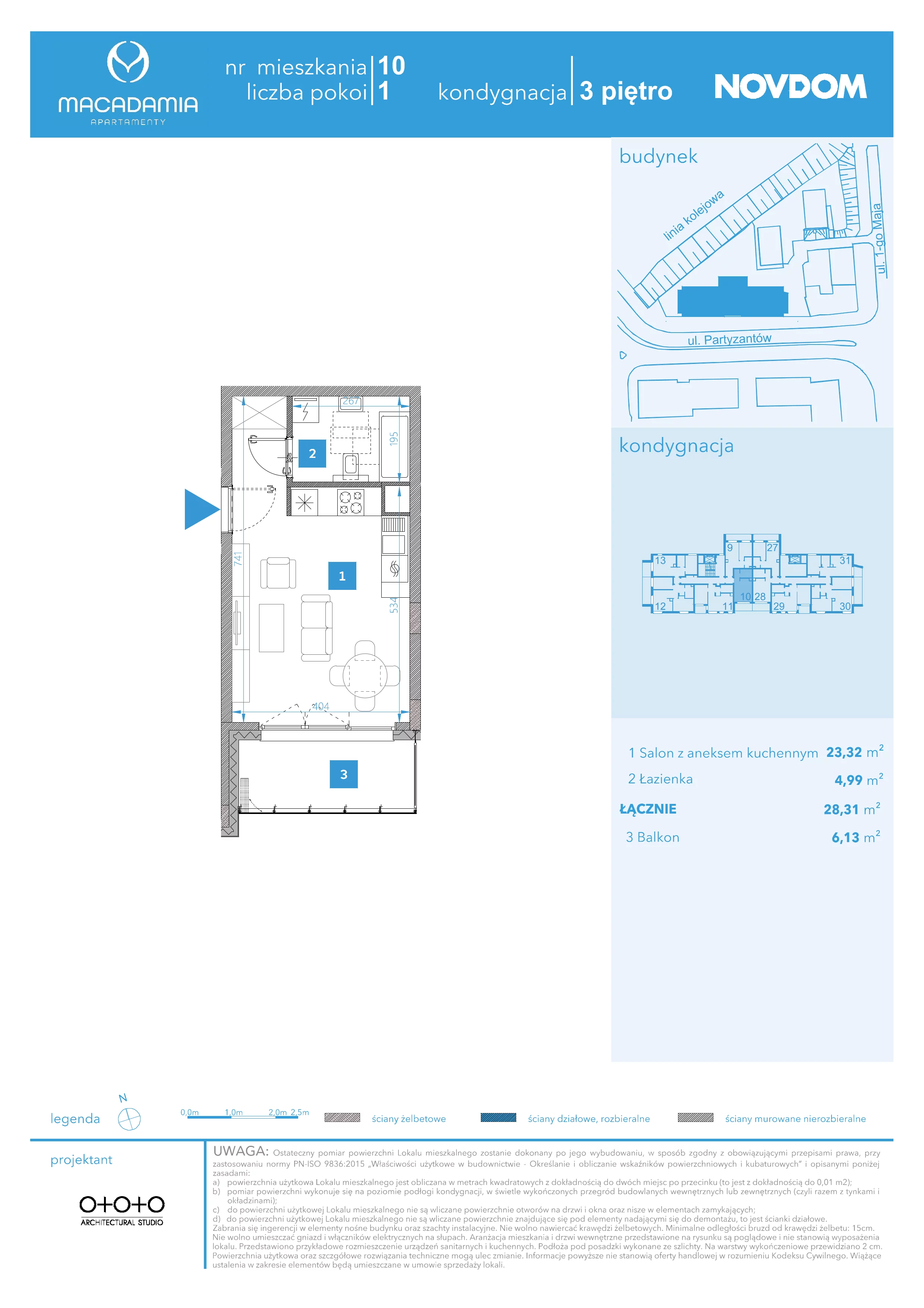 Apartament 28,31 m², piętro 3, oferta nr 1/10, Apartamenty Macadamia, Olsztyn, Śródmieście, ul. 1 Maja