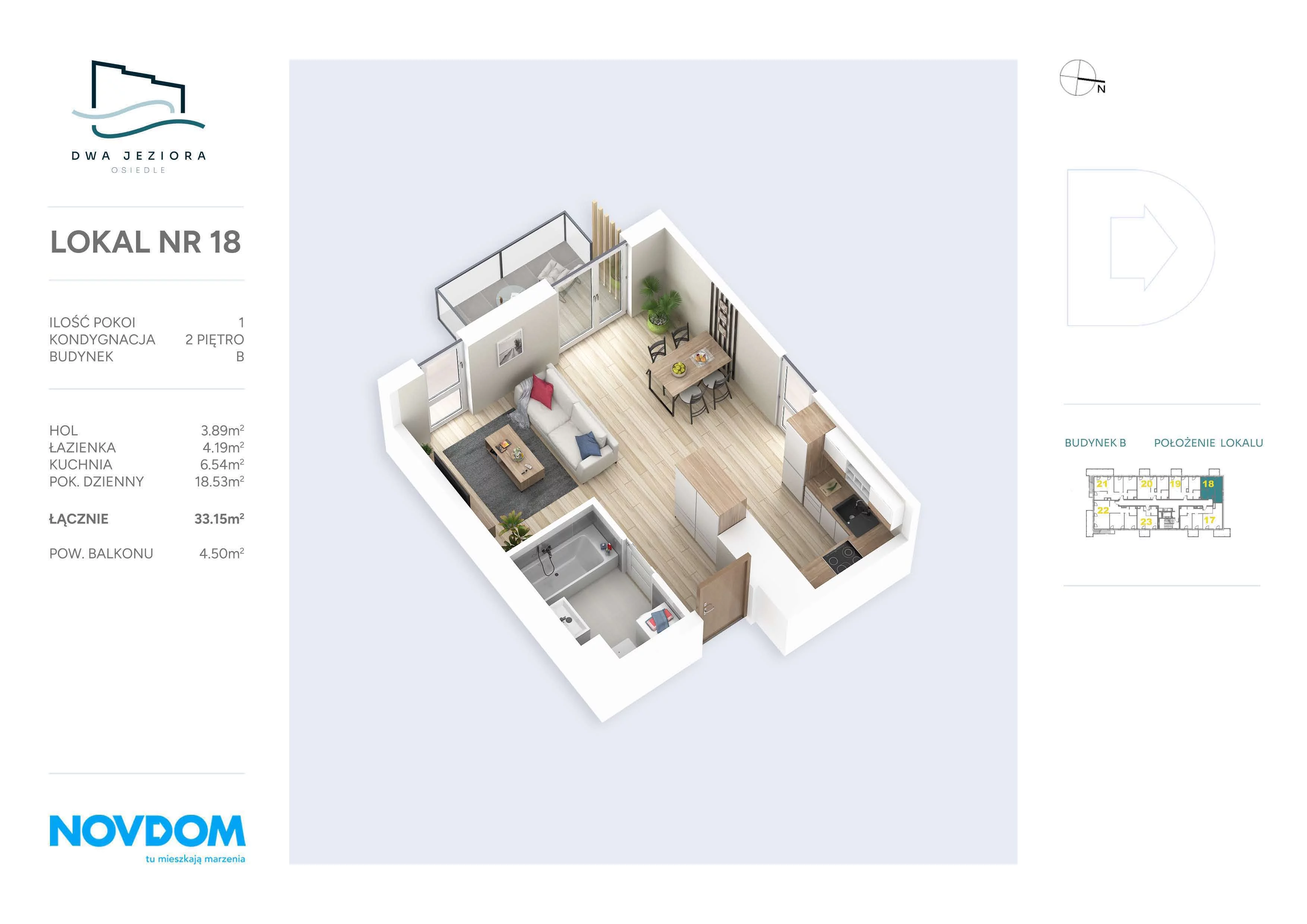 Apartament 33,15 m², piętro 2, oferta nr B/18, Dwa Jeziora, Olsztyn, Gutkowo, ul. Bałtycka