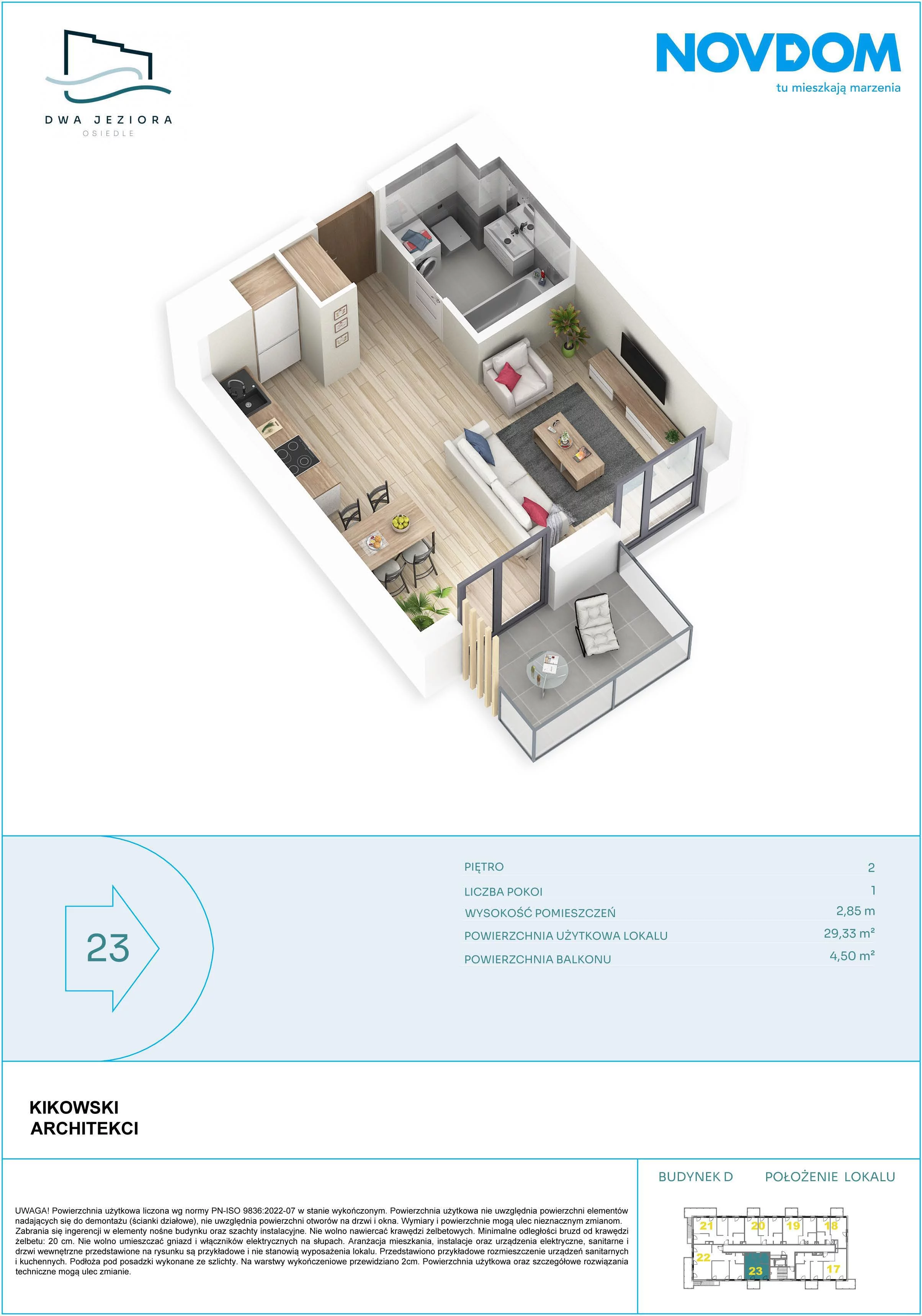 1 pokój, apartament 29,33 m², piętro 2, oferta nr D/23, Dwa Jeziora CD, Olsztyn, Gutkowo, ul. Bałtycka