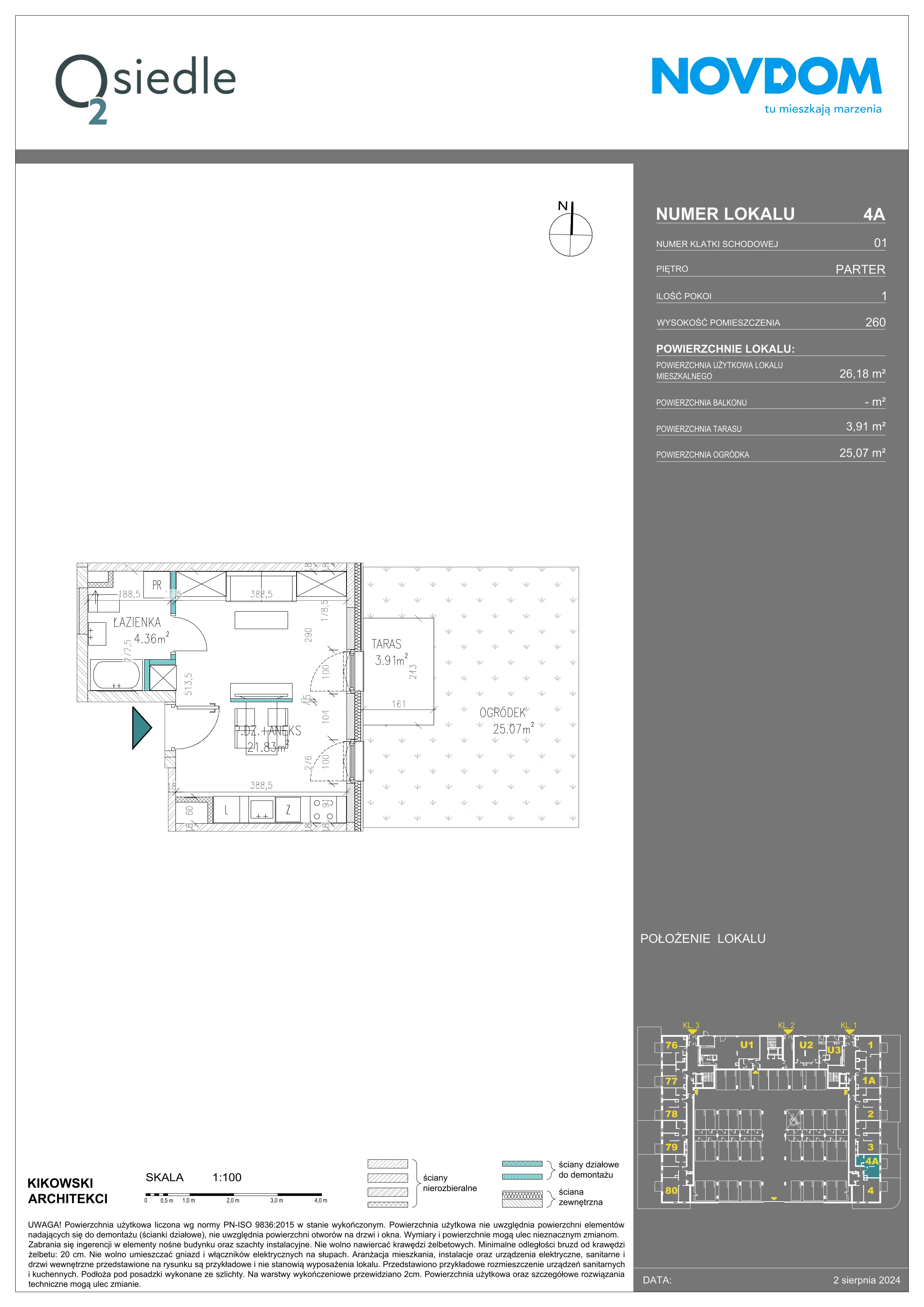 1 pokój, apartament 26,18 m², parter, oferta nr B/4a, Osiedle O2, Płońsk, ul. Klonowa