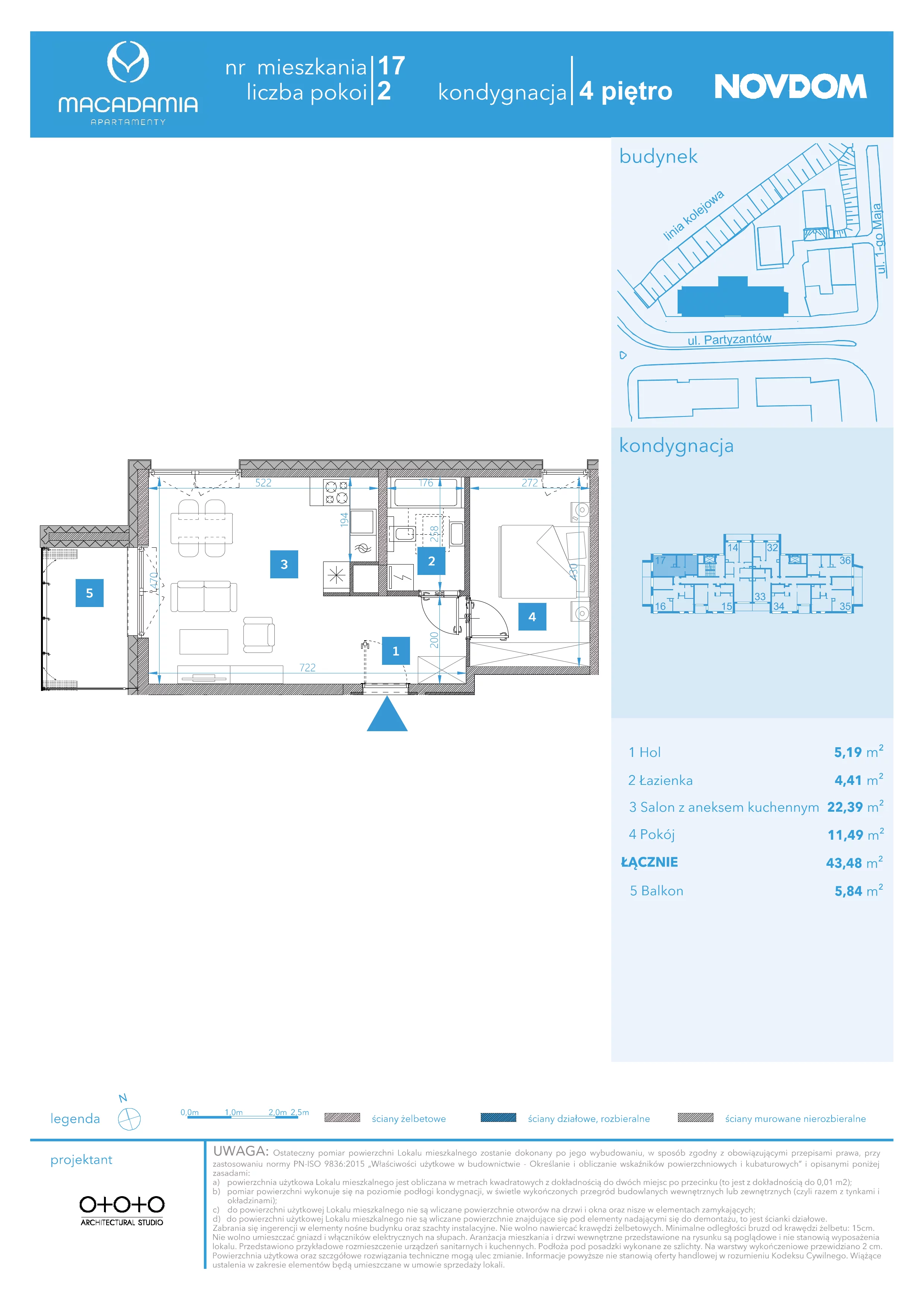 Apartament 43,48 m², piętro 4, oferta nr 1/17, Apartamenty Macadamia, Olsztyn, Śródmieście, ul. 1 Maja