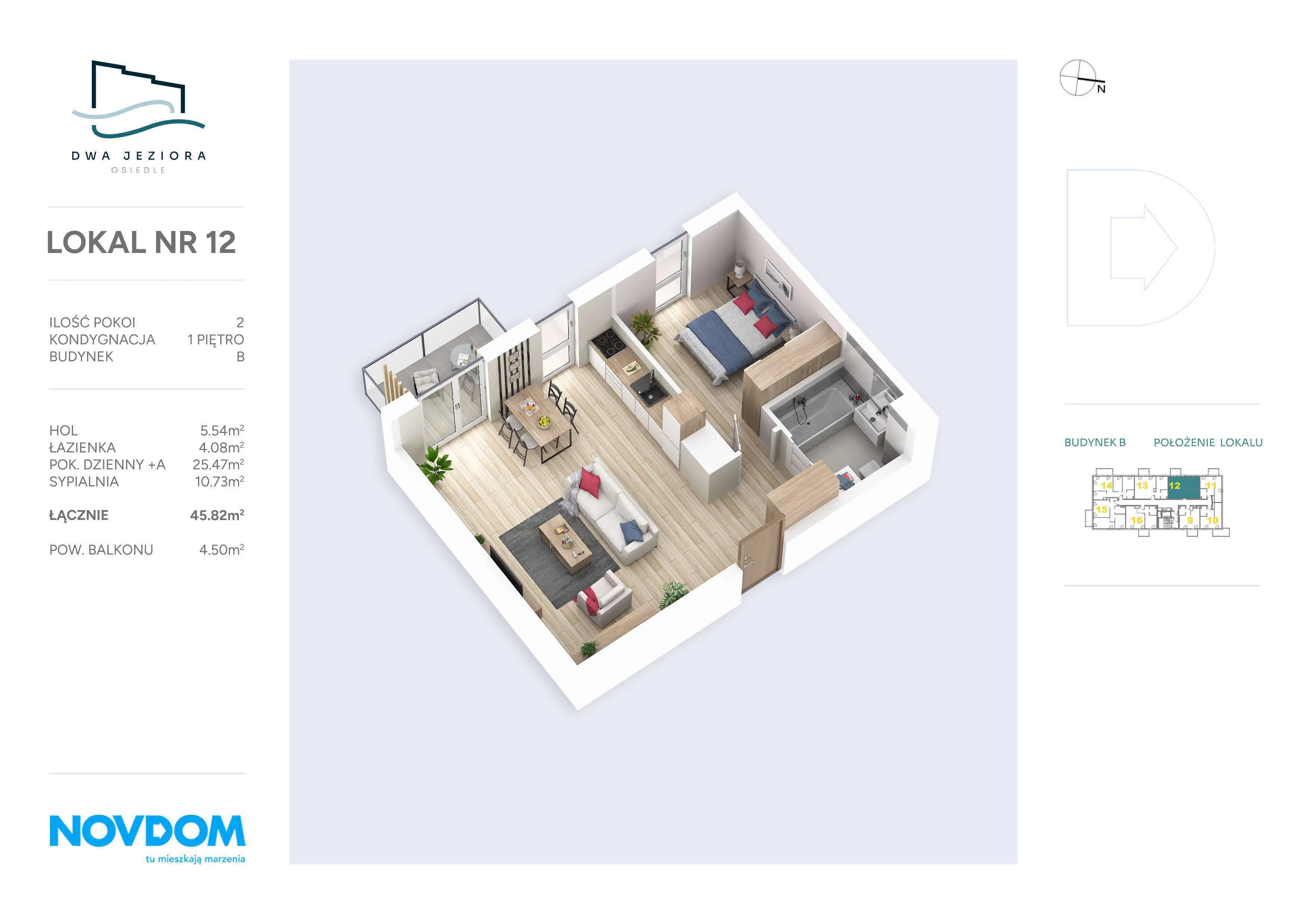 Apartament 45,82 m², piętro 1, oferta nr B/12, Dwa Jeziora, Olsztyn, Gutkowo, ul. Bałtycka