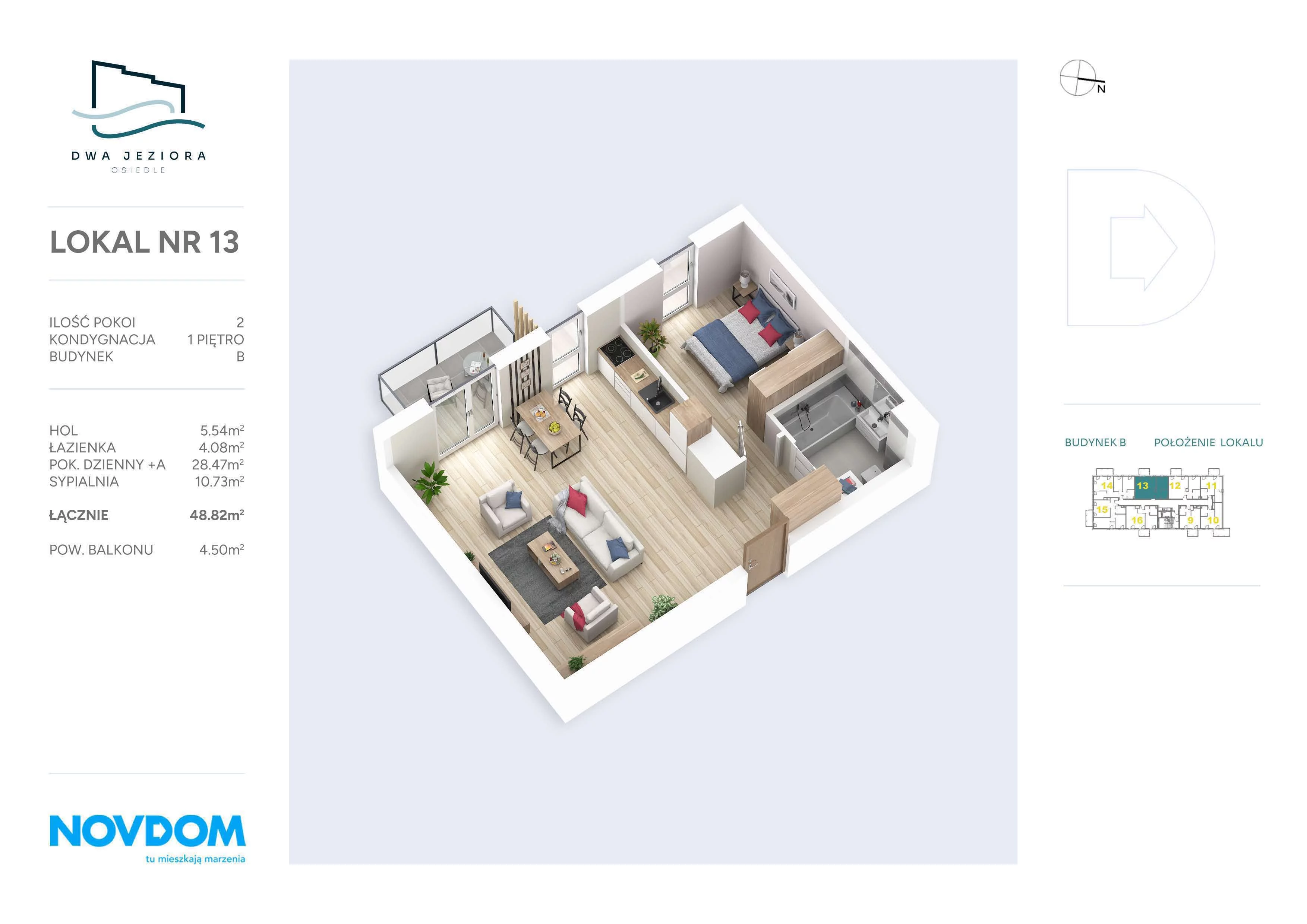 Apartament 48,82 m², piętro 1, oferta nr B/13, Dwa Jeziora, Olsztyn, Gutkowo, ul. Bałtycka