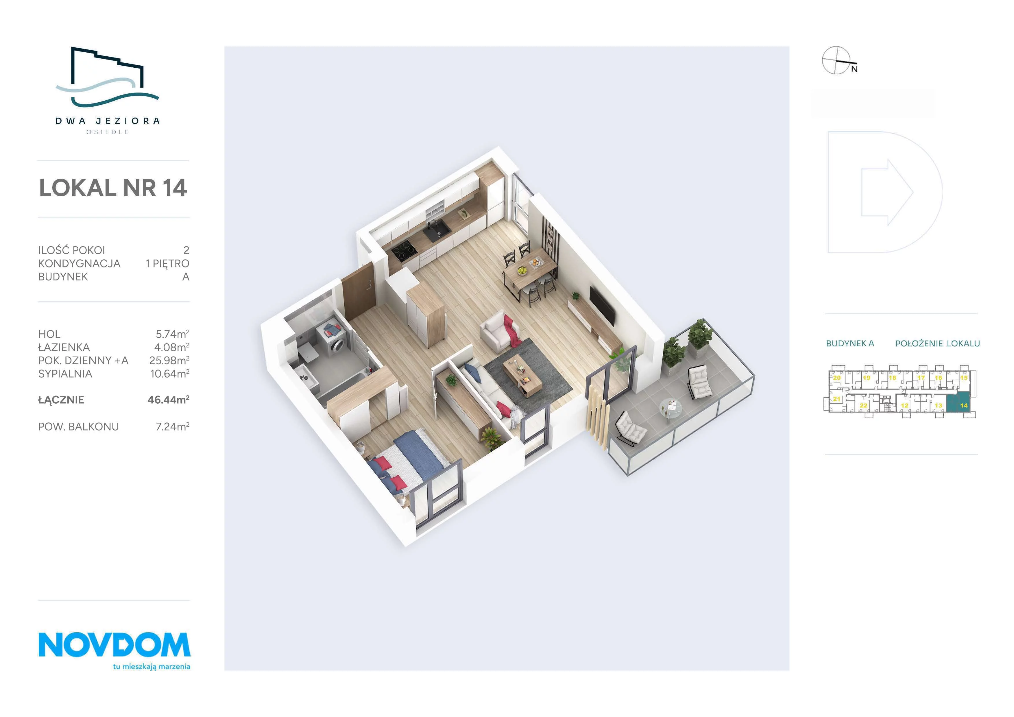 Apartament 46,44 m², piętro 1, oferta nr A/14, Dwa Jeziora, Olsztyn, Gutkowo, ul. Bałtycka