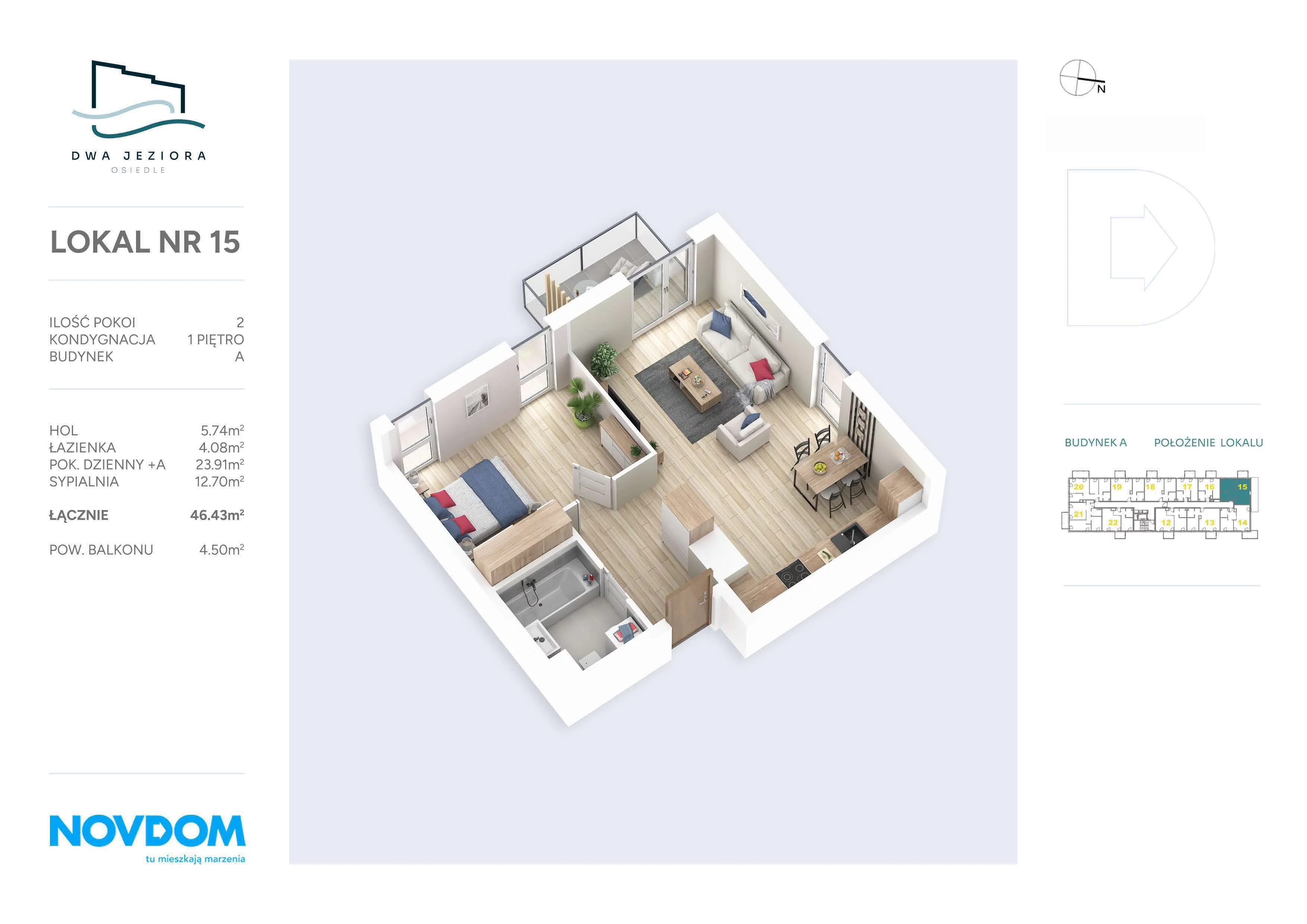 Apartament 46,43 m², piętro 1, oferta nr A/15, Dwa Jeziora, Olsztyn, Gutkowo, ul. Bałtycka