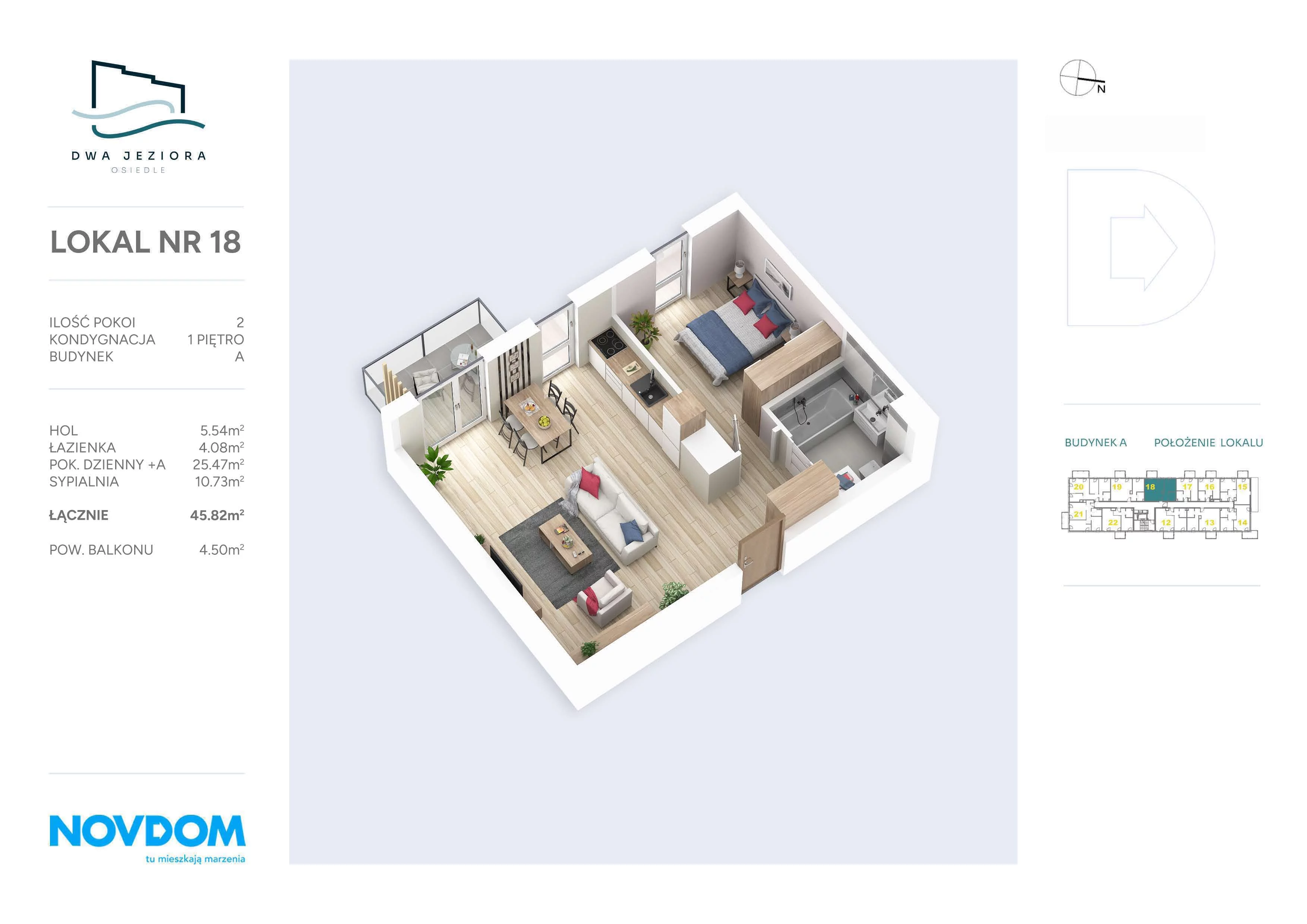 Apartament 45,82 m², piętro 1, oferta nr A/18, Dwa Jeziora, Olsztyn, Gutkowo, ul. Bałtycka