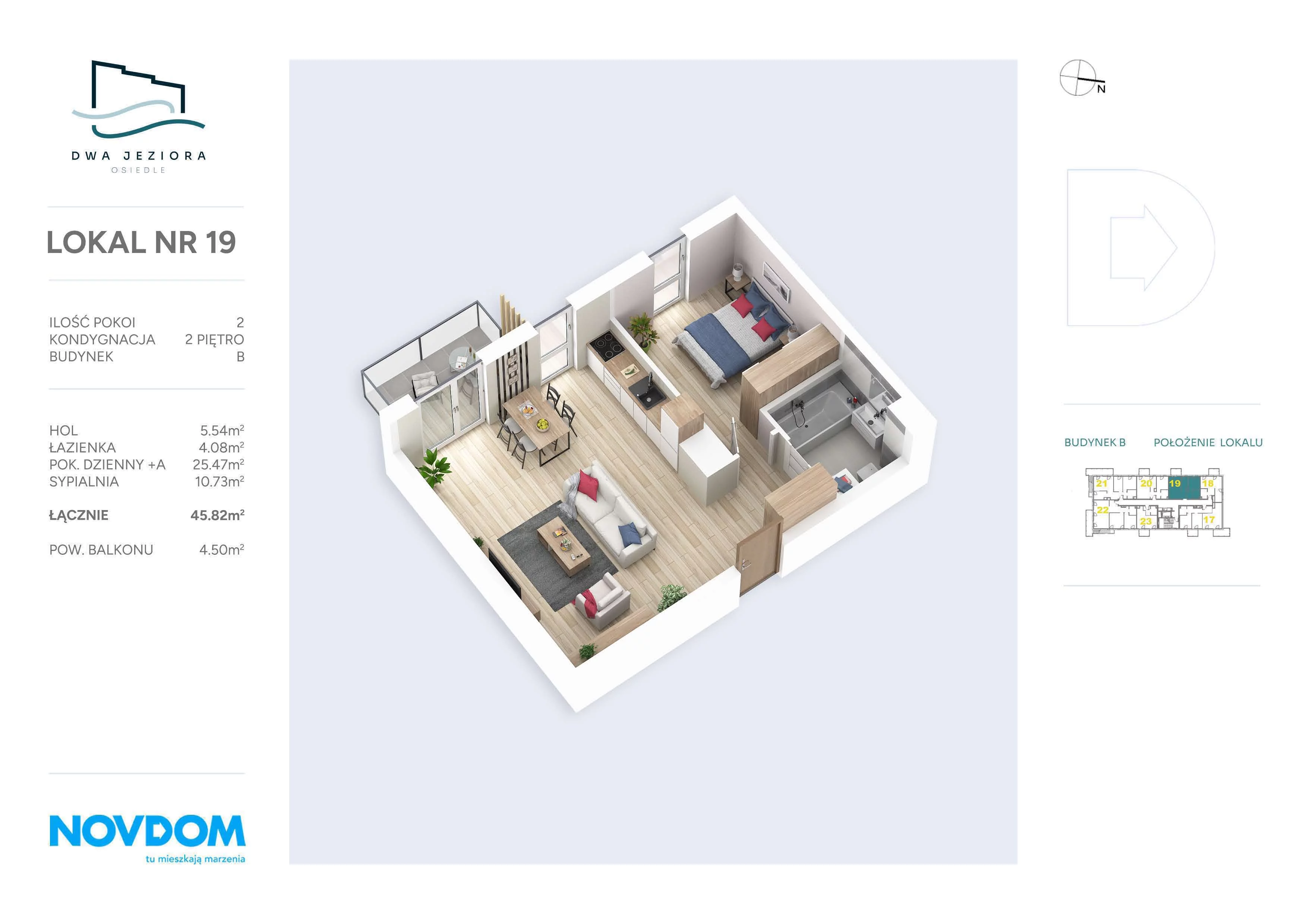 Apartament 45,82 m², piętro 2, oferta nr B/19, Dwa Jeziora, Olsztyn, Gutkowo, ul. Bałtycka