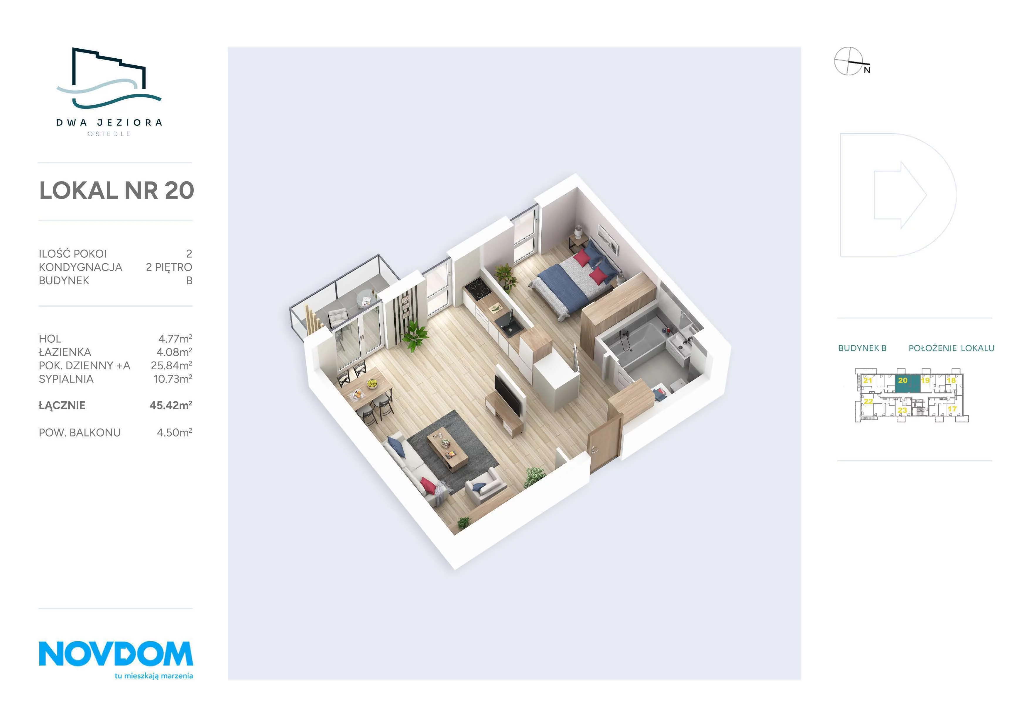 Apartament 45,42 m², piętro 2, oferta nr B/20, Dwa Jeziora, Olsztyn, Gutkowo, ul. Bałtycka