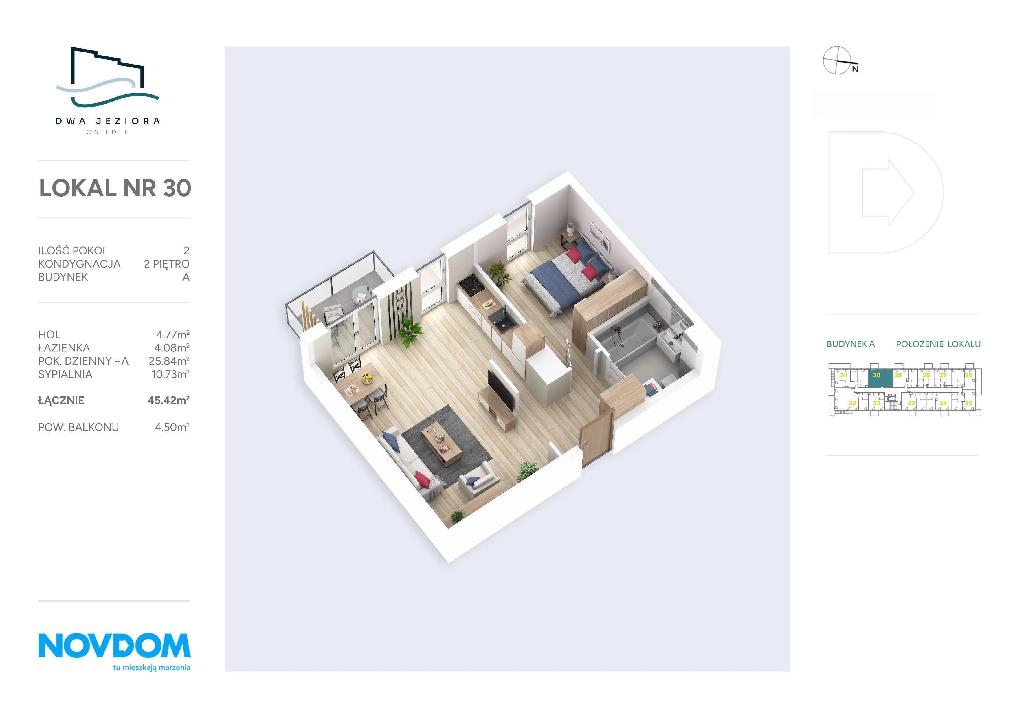 Apartament 45,42 m², piętro 2, oferta nr A/30, Dwa Jeziora, Olsztyn, Gutkowo, ul. Bałtycka