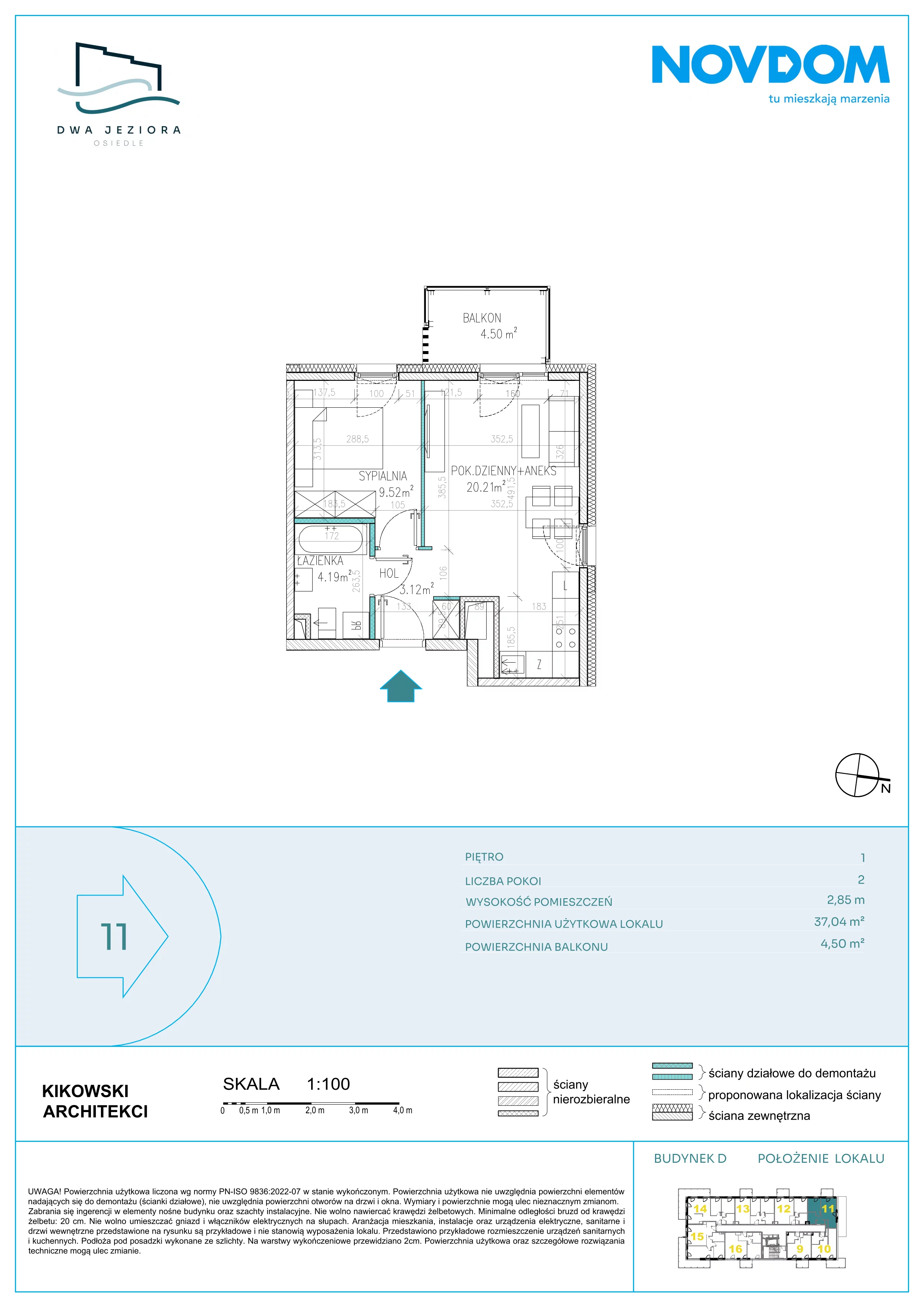 2 pokoje, apartament 37,04 m², piętro 1, oferta nr D/11, Dwa Jeziora CD, Olsztyn, Gutkowo, ul. Bałtycka