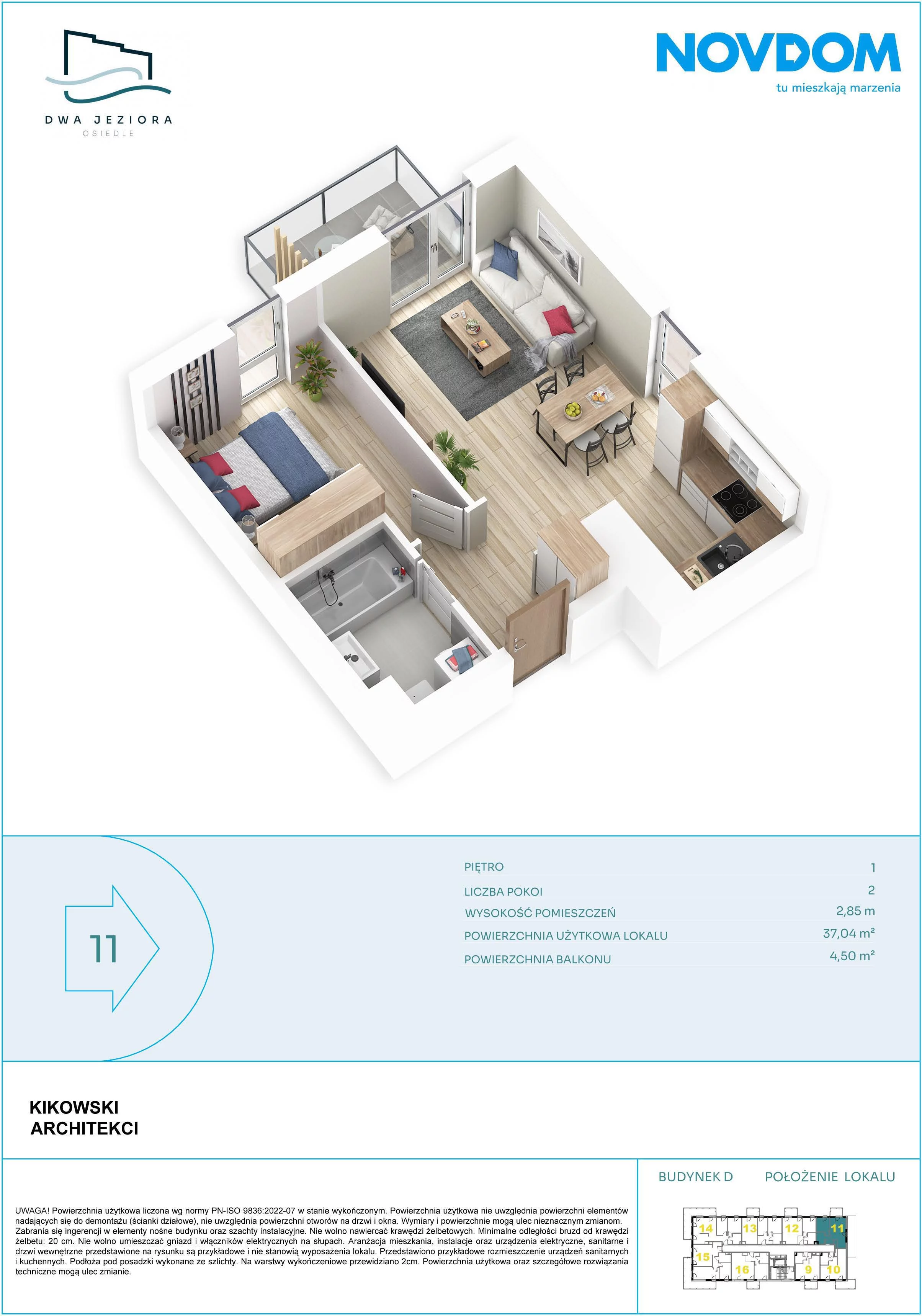 2 pokoje, apartament 37,04 m², piętro 1, oferta nr D/11, Dwa Jeziora CD, Olsztyn, Gutkowo, ul. Bałtycka