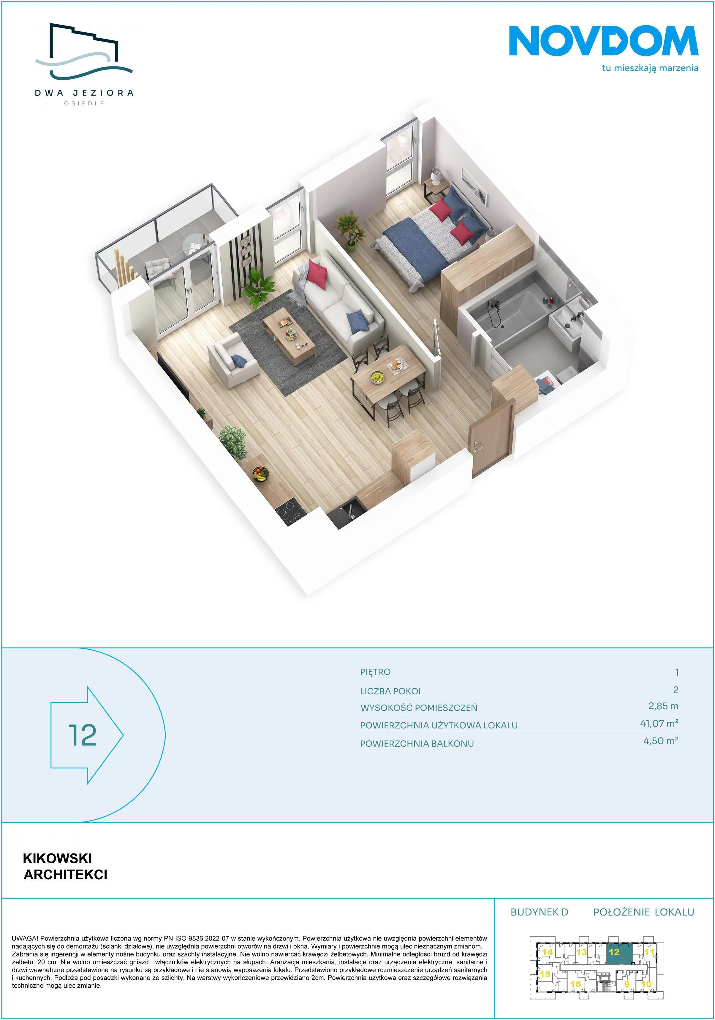 2 pokoje, apartament 41,07 m², piętro 1, oferta nr D/12, Dwa Jeziora CD, Olsztyn, Gutkowo, ul. Bałtycka