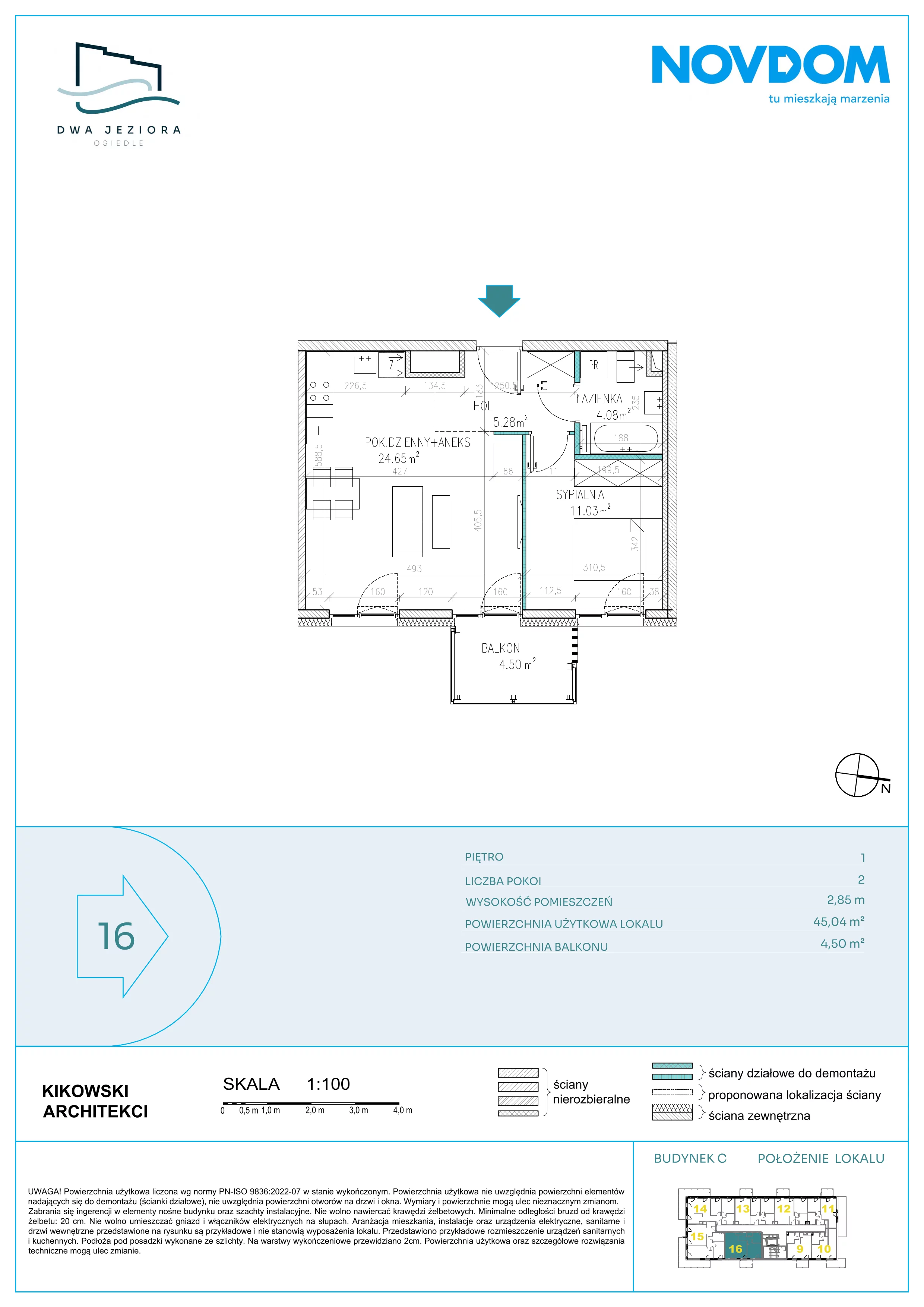 2 pokoje, apartament 45,04 m², piętro 1, oferta nr C/16, Dwa Jeziora CD, Olsztyn, Gutkowo, ul. Bałtycka
