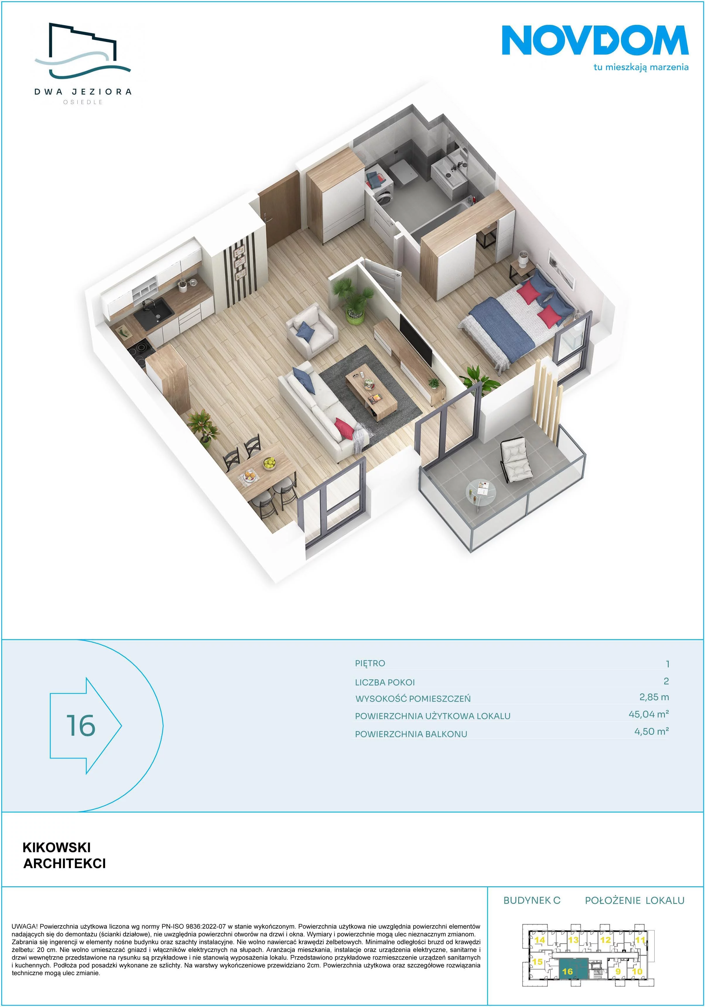 2 pokoje, apartament 45,04 m², piętro 1, oferta nr C/16, Dwa Jeziora CD, Olsztyn, Gutkowo, ul. Bałtycka