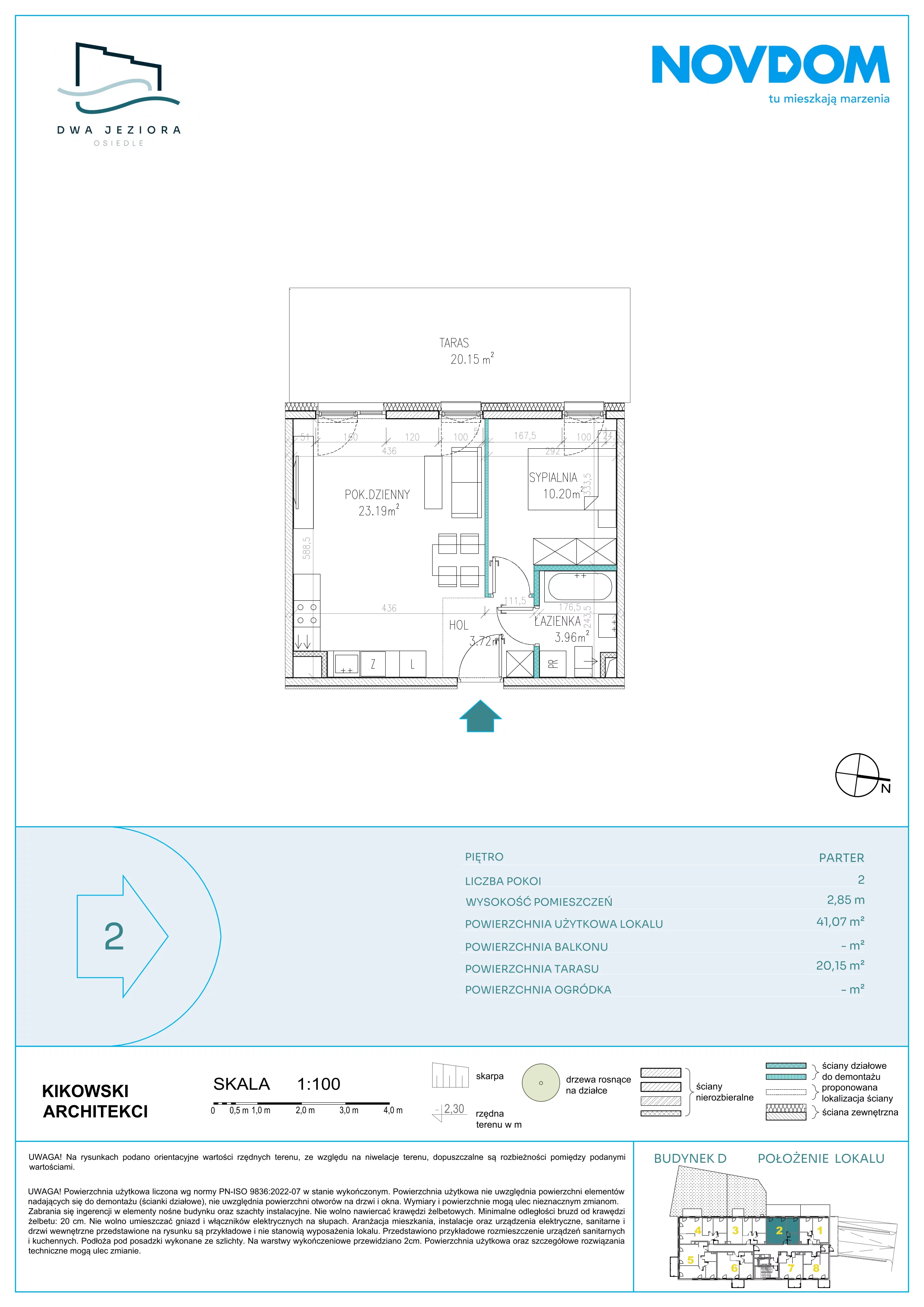 2 pokoje, apartament 41,07 m², parter, oferta nr D/2, Dwa Jeziora CD, Olsztyn, Gutkowo, ul. Bałtycka