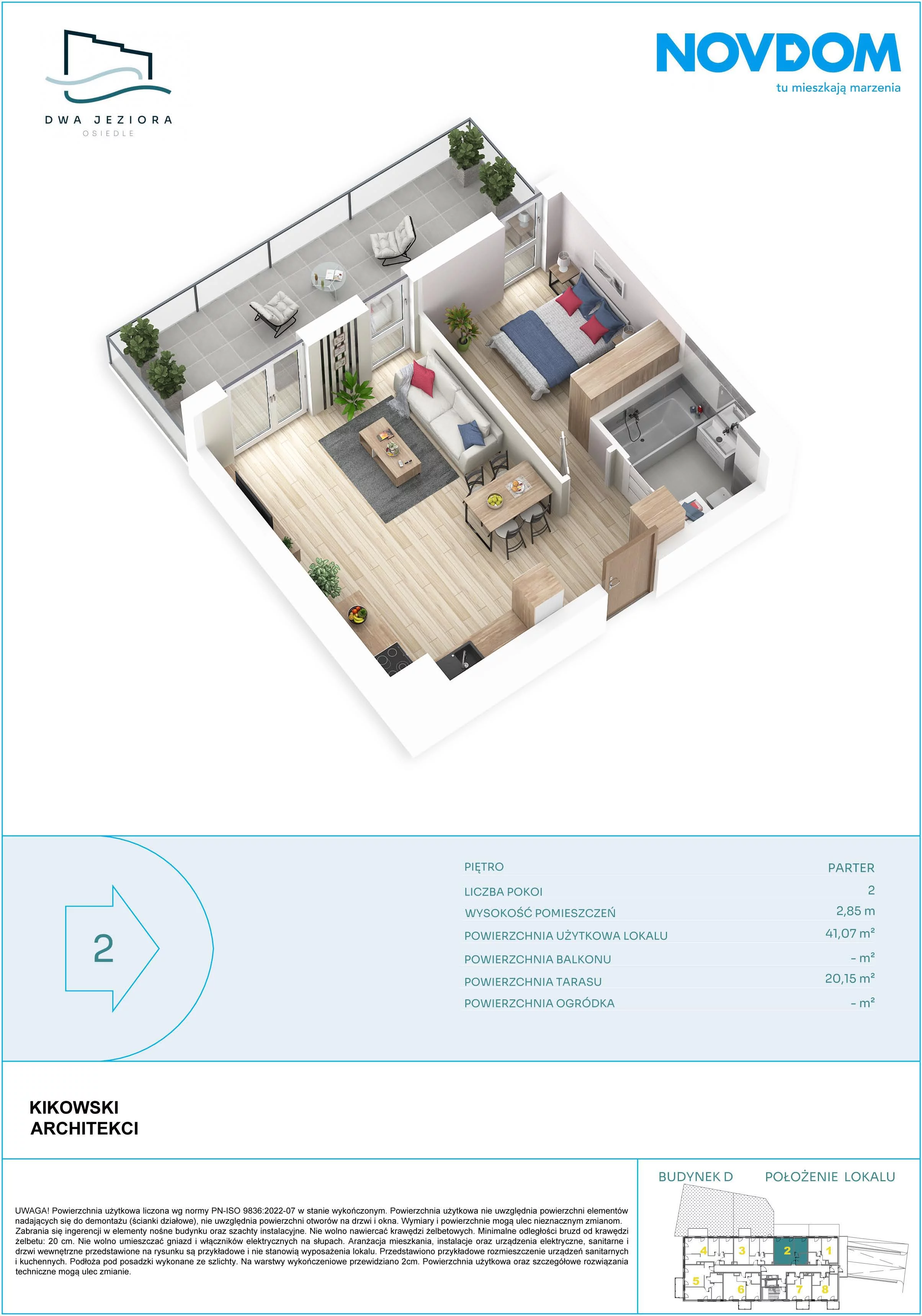 2 pokoje, apartament 41,07 m², parter, oferta nr D/2, Dwa Jeziora CD, Olsztyn, Gutkowo, ul. Bałtycka