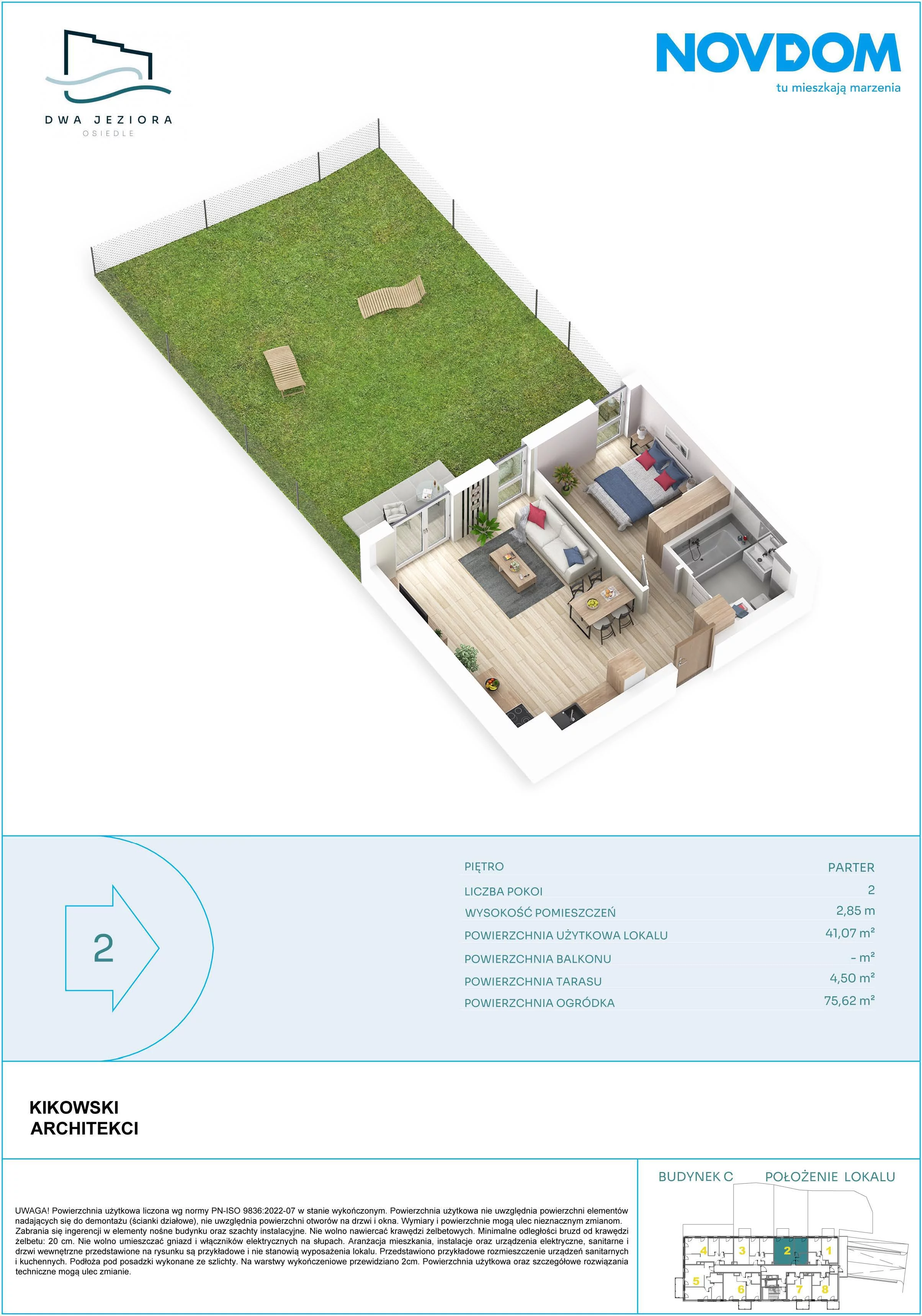 2 pokoje, apartament 41,07 m², parter, oferta nr C/2, Dwa Jeziora CD, Olsztyn, Gutkowo, ul. Bałtycka
