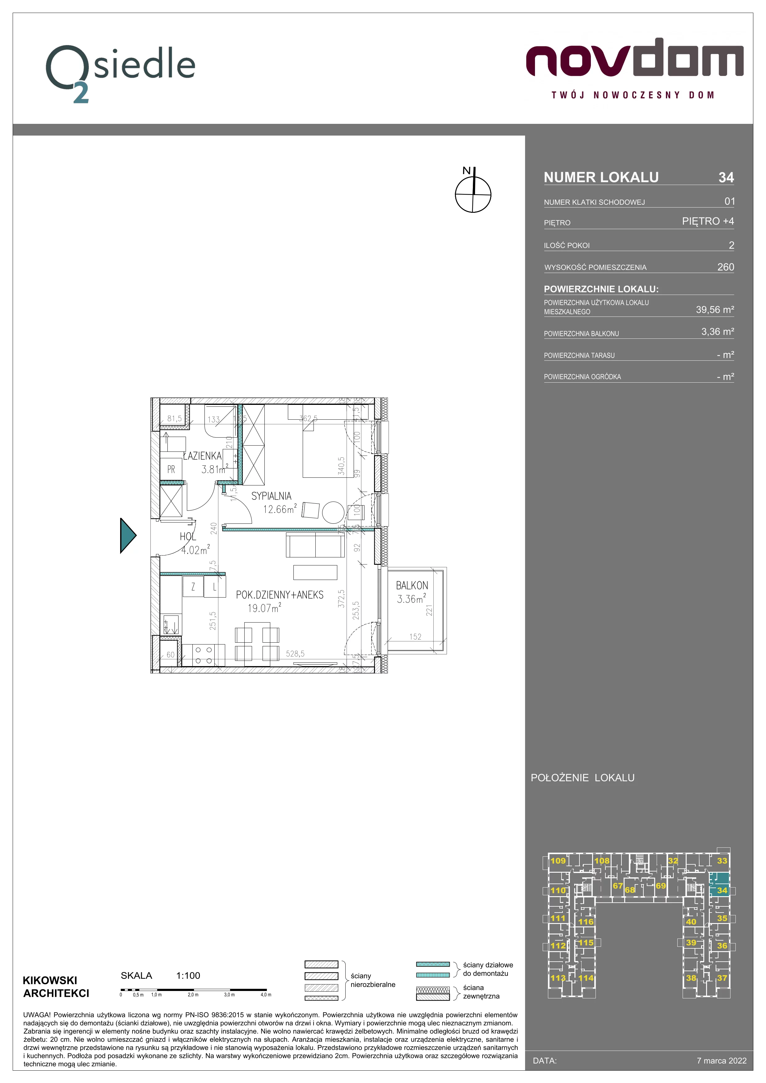 Apartament 39,56 m², piętro 4, oferta nr B/34, Osiedle O2, Płońsk, ul. Klonowa