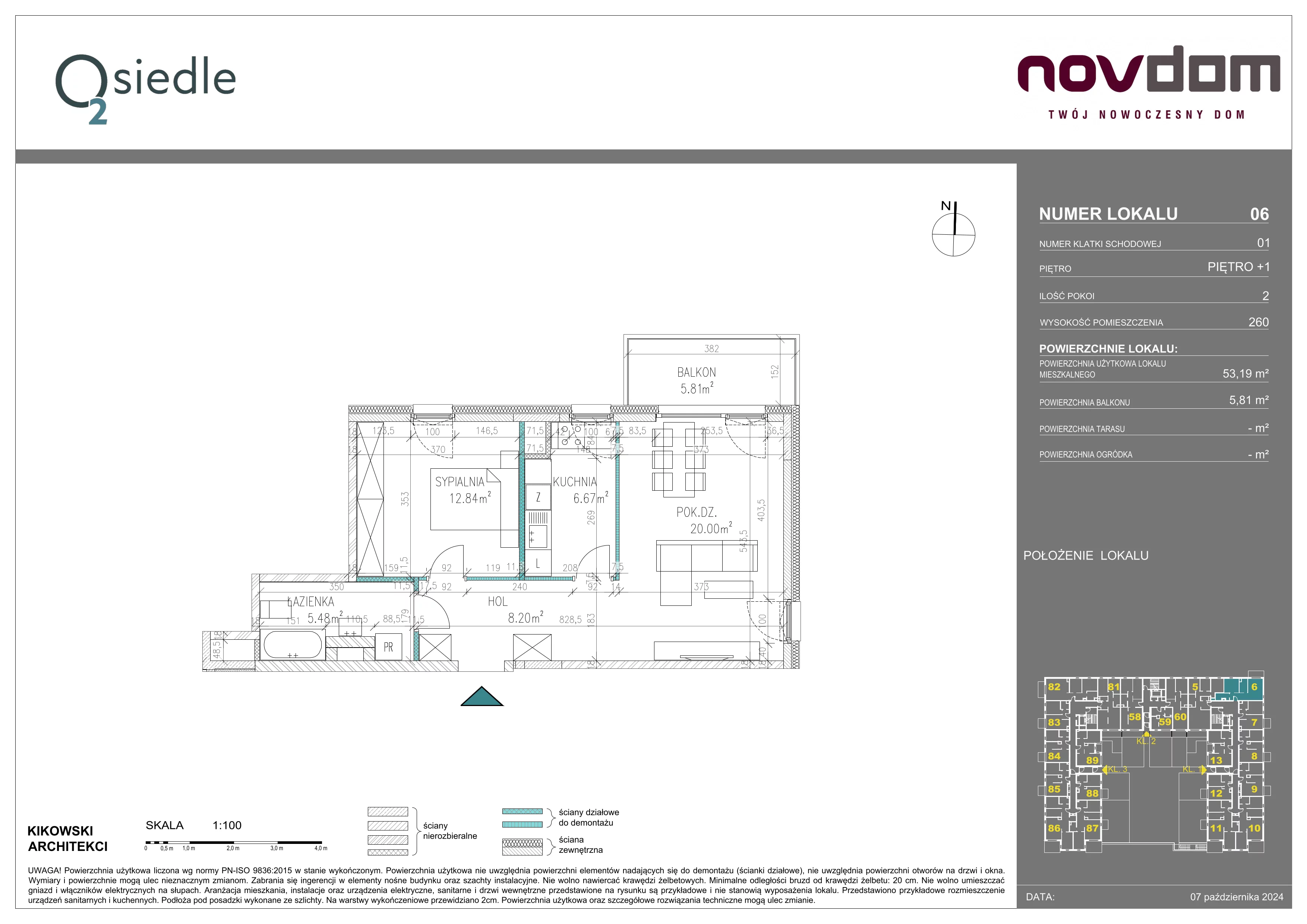 2 pokoje, apartament 53,19 m², piętro 1, oferta nr 6, Osiedle O2, Płońsk, ul. Klonowa