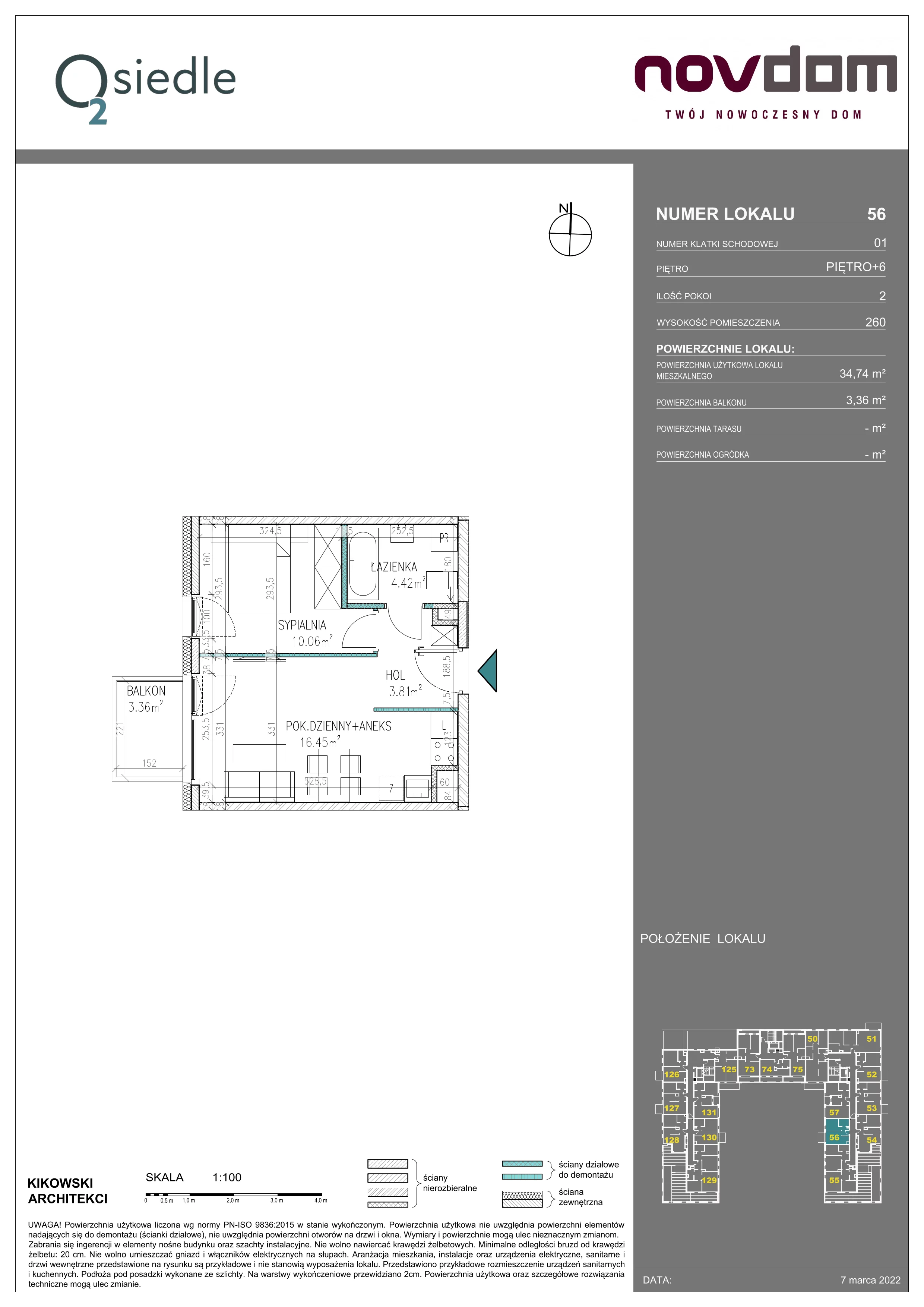 2 pokoje, apartament 34,74 m², piętro 6, oferta nr B/56, Osiedle O2, Płońsk, ul. Klonowa