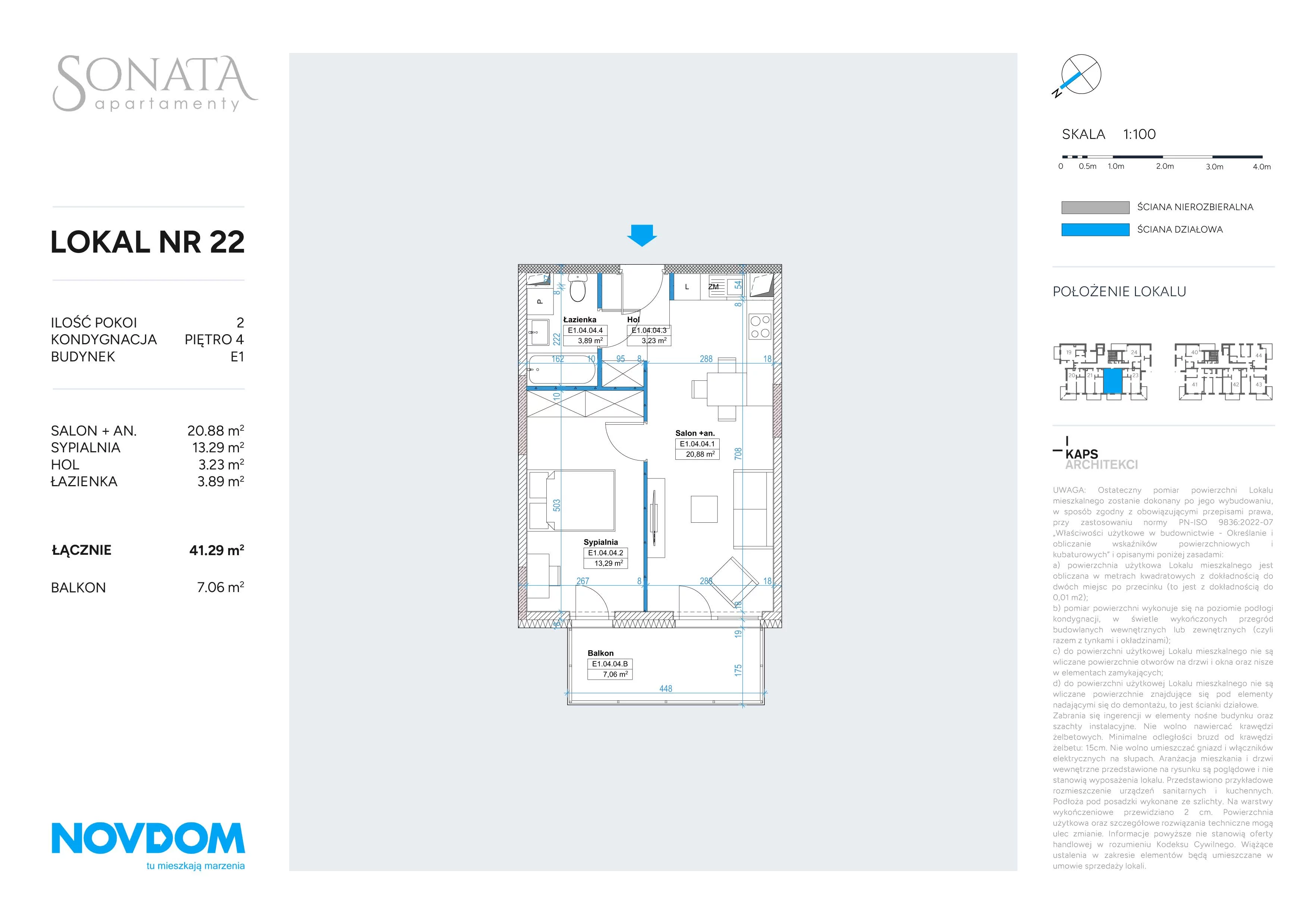 2 pokoje, apartament 41,29 m², piętro 4, oferta nr E1.22, Apartamenty Sonata III, Szczytno, ul. Lidzbarska