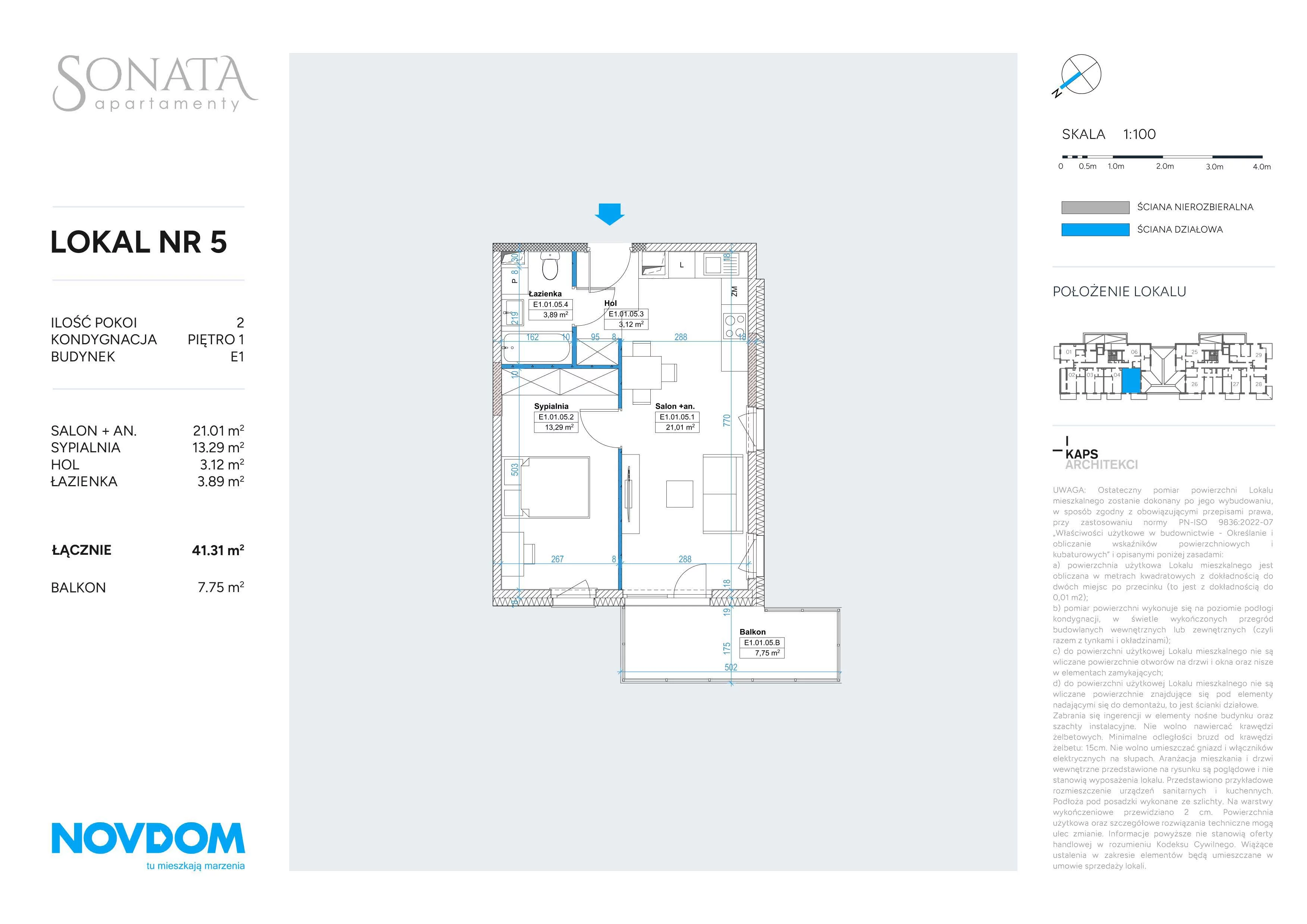 2 pokoje, apartament 41,31 m², piętro 1, oferta nr E1.5, Apartamenty Sonata III, Szczytno, ul. Lidzbarska