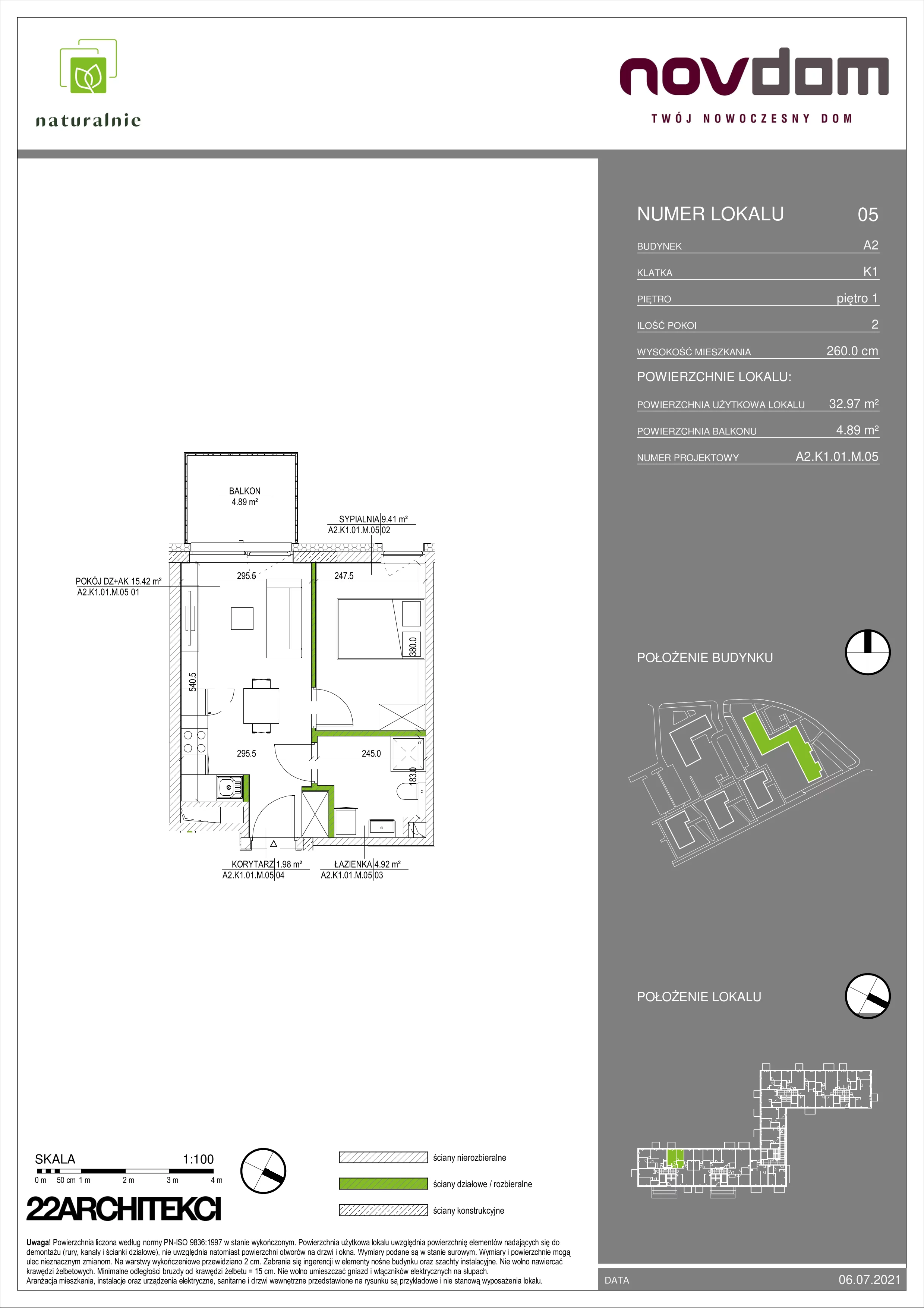 Apartament 32,85 m², piętro 1, oferta nr A2/5, Osiedle Naturalnie, Mława, ul. Nowowiejskiego