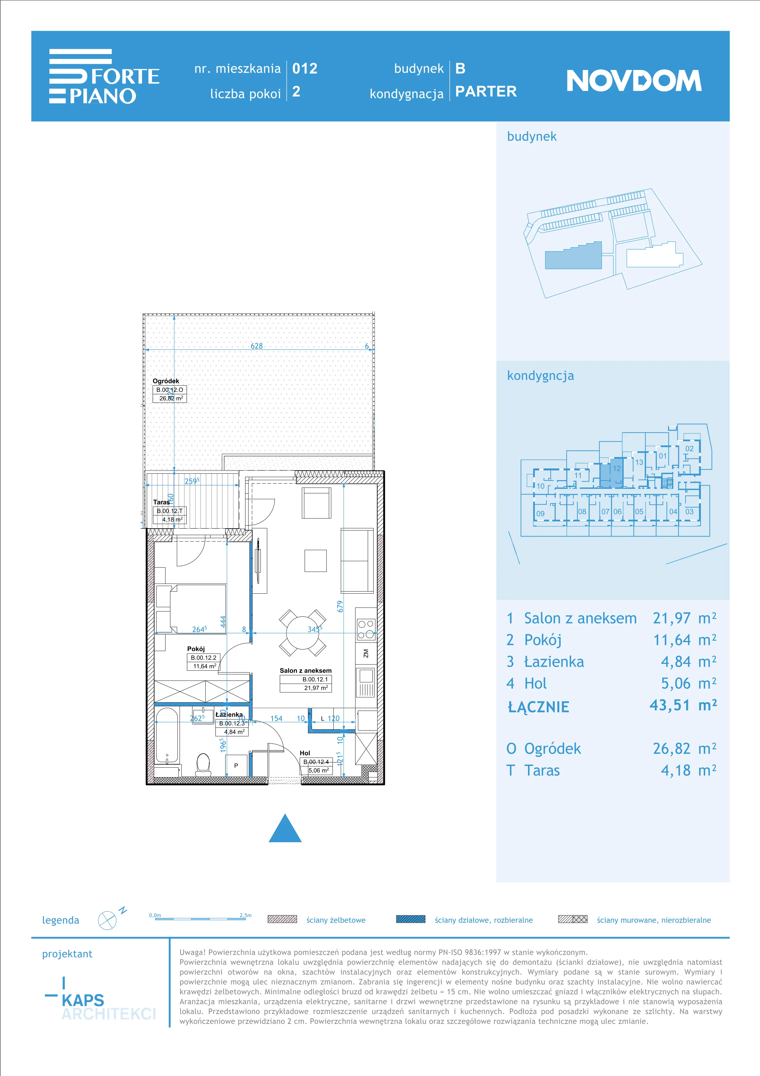 Apartament 43,51 m², parter, oferta nr B/12, Forte Piano, Ostrołęka, ul. Ostrołęckich Harcerzy