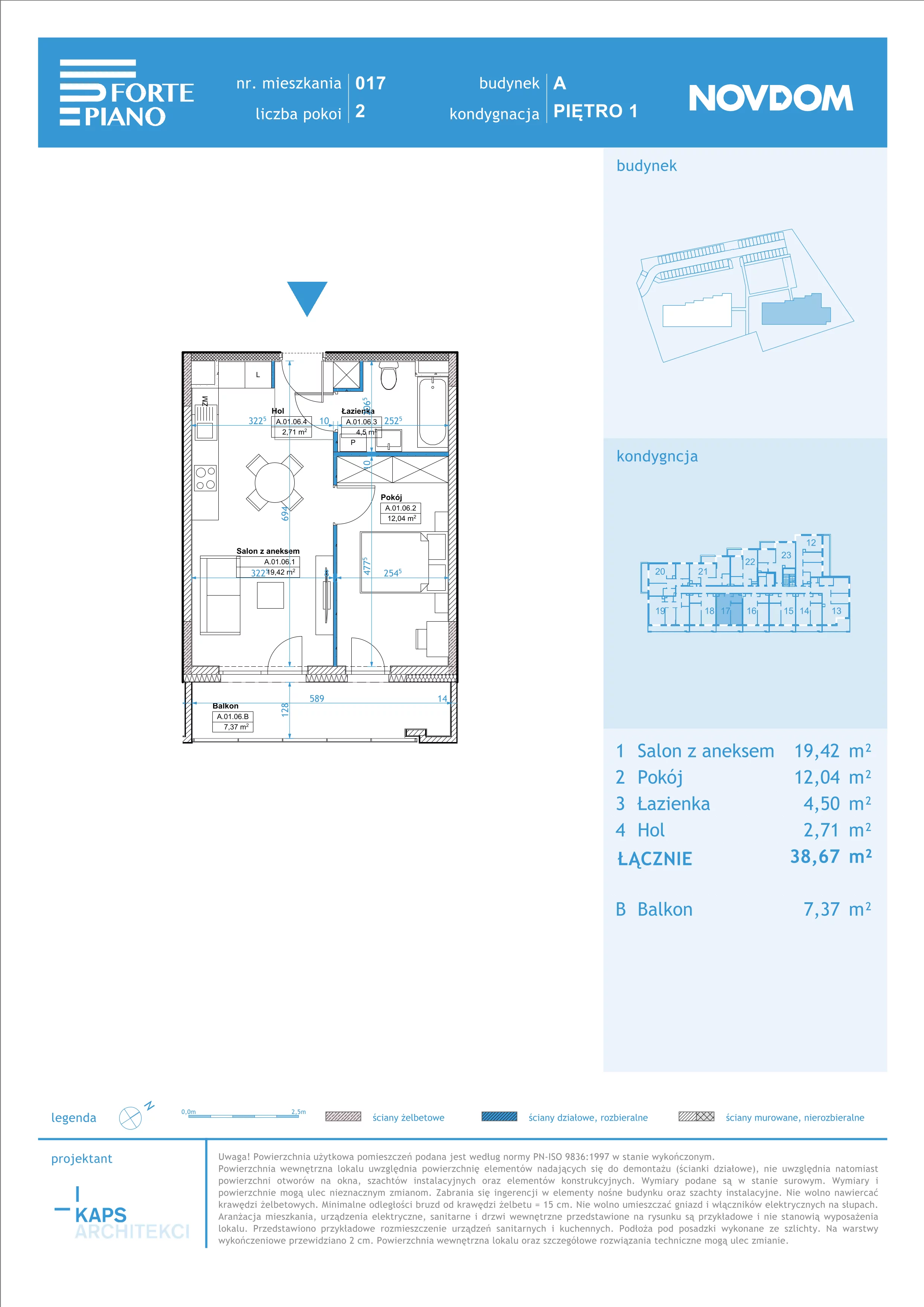 Apartament 38,67 m², piętro 1, oferta nr A/17, Forte Piano, Ostrołęka, ul. Ostrołęckich Harcerzy