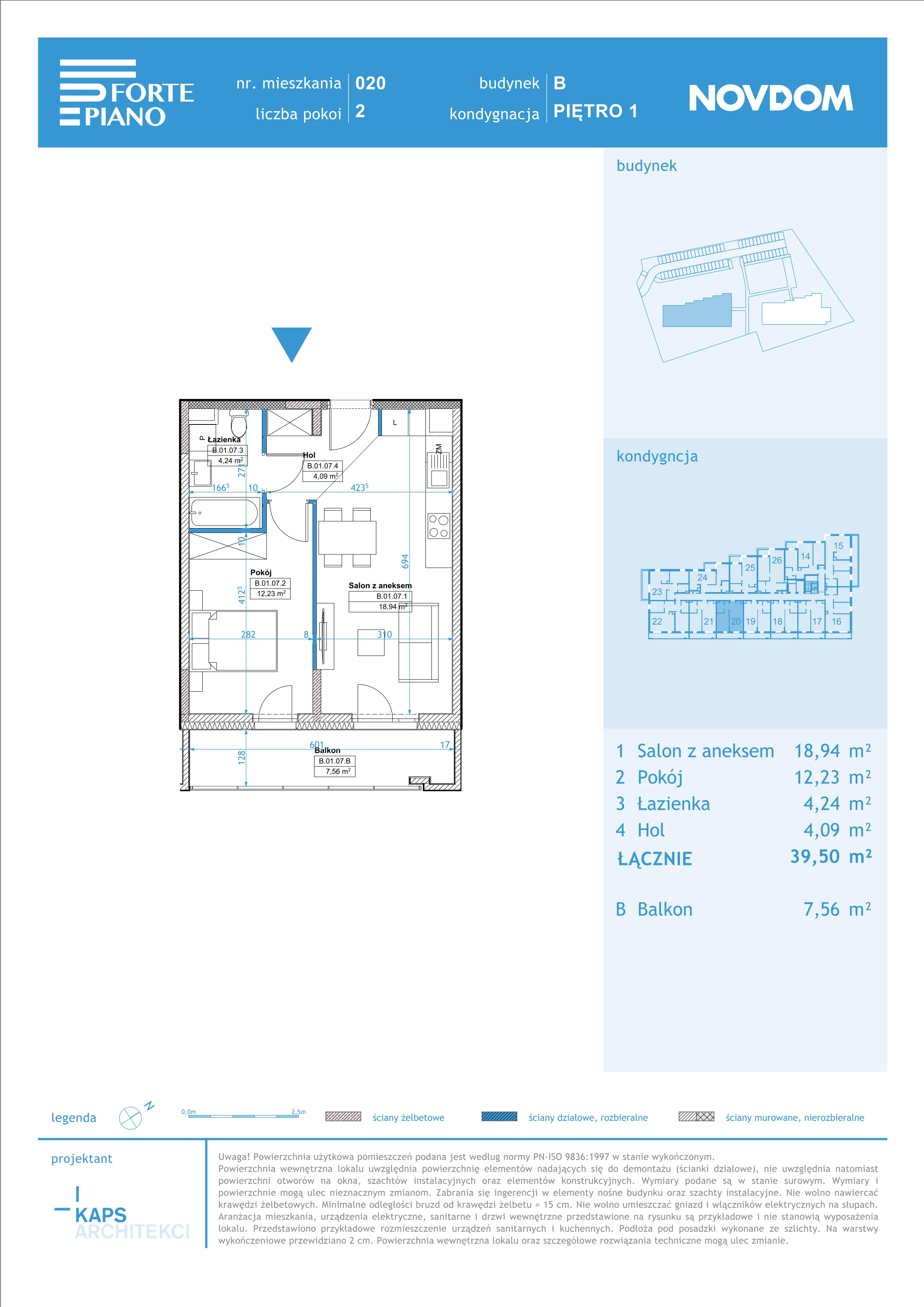 Apartament 39,50 m², piętro 1, oferta nr B/20, Forte Piano, Ostrołęka, ul. Ostrołęckich Harcerzy