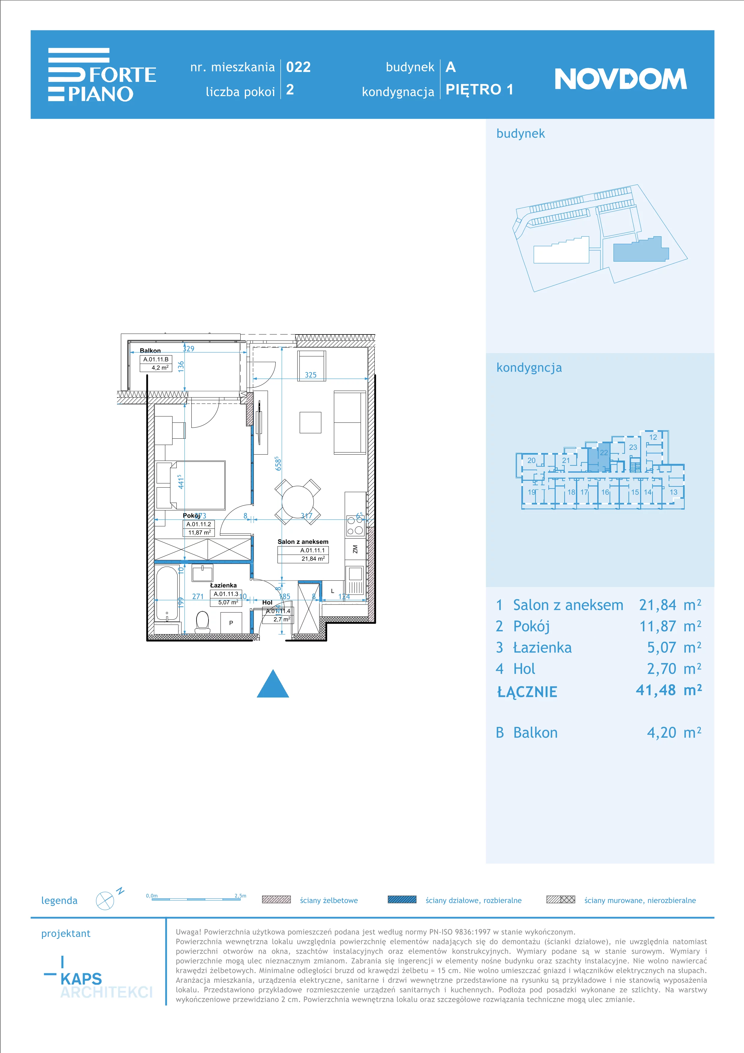 Apartament 41,45 m², piętro 1, oferta nr A/22, Forte Piano, Ostrołęka, ul. Ostrołęckich Harcerzy