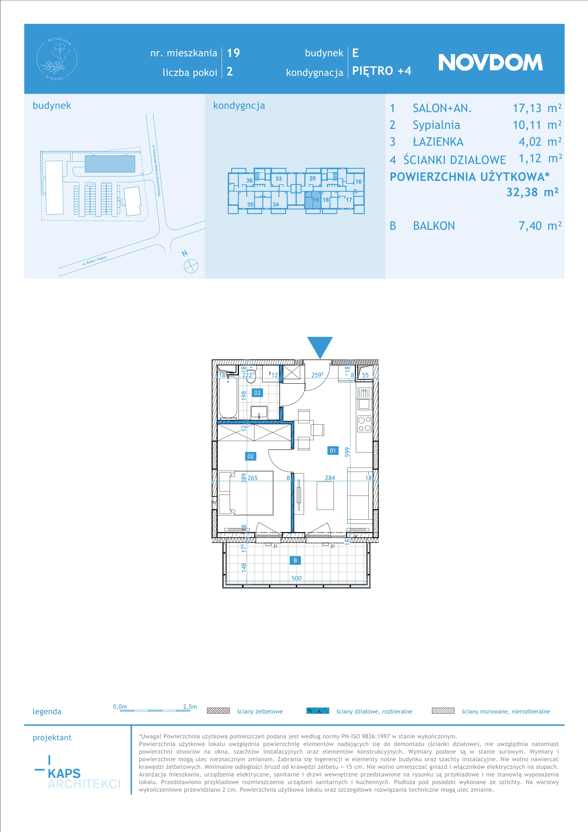 Apartament 32,38 m², piętro 4, oferta nr E/19, Osiedle Botaników EF, Przasnysz, ul. Św. Krzysztofa