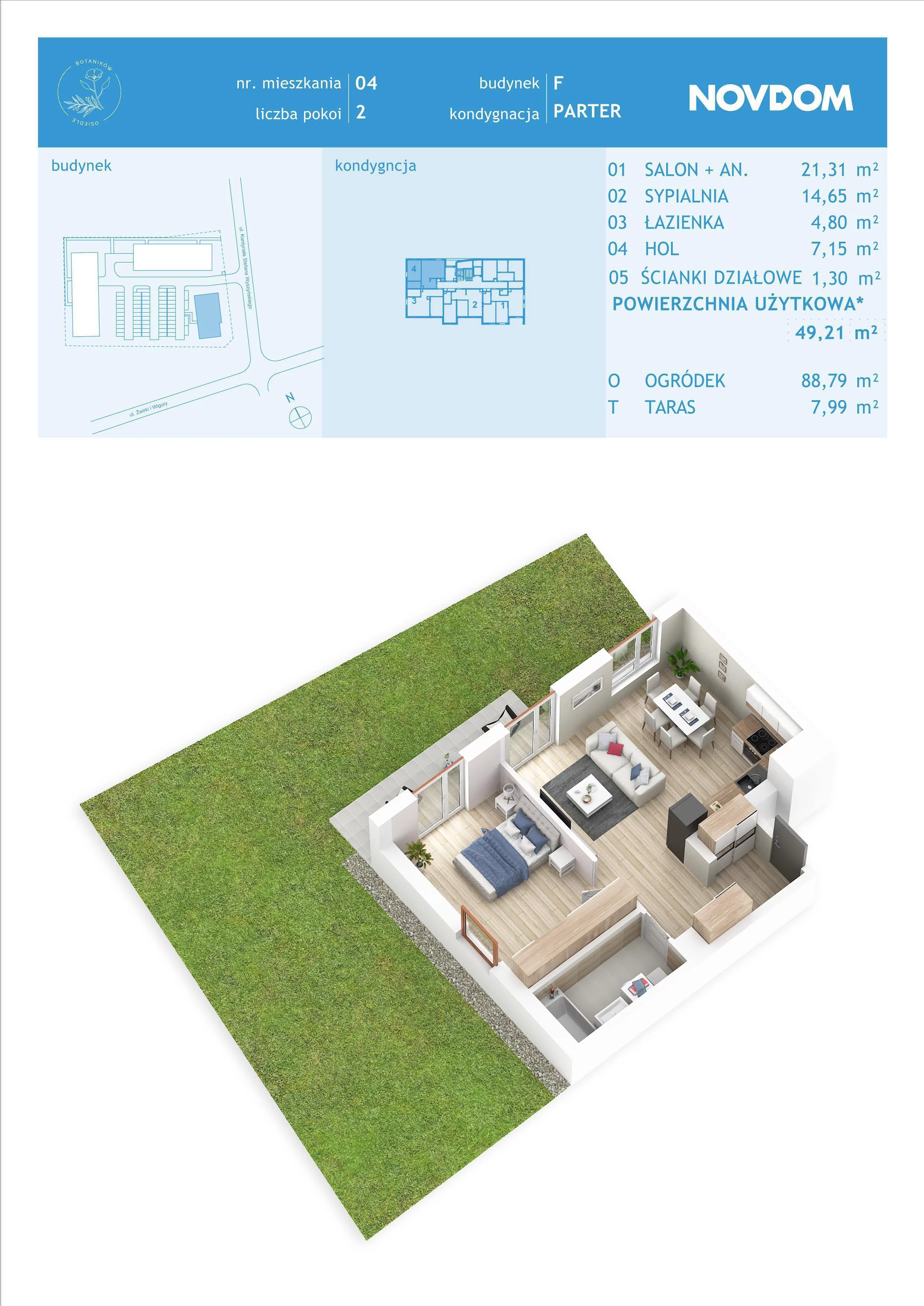 2 pokoje, apartament 49,21 m², parter, oferta nr F/4, Osiedle Botaników EF, Przasnysz, ul. Św. Krzysztofa