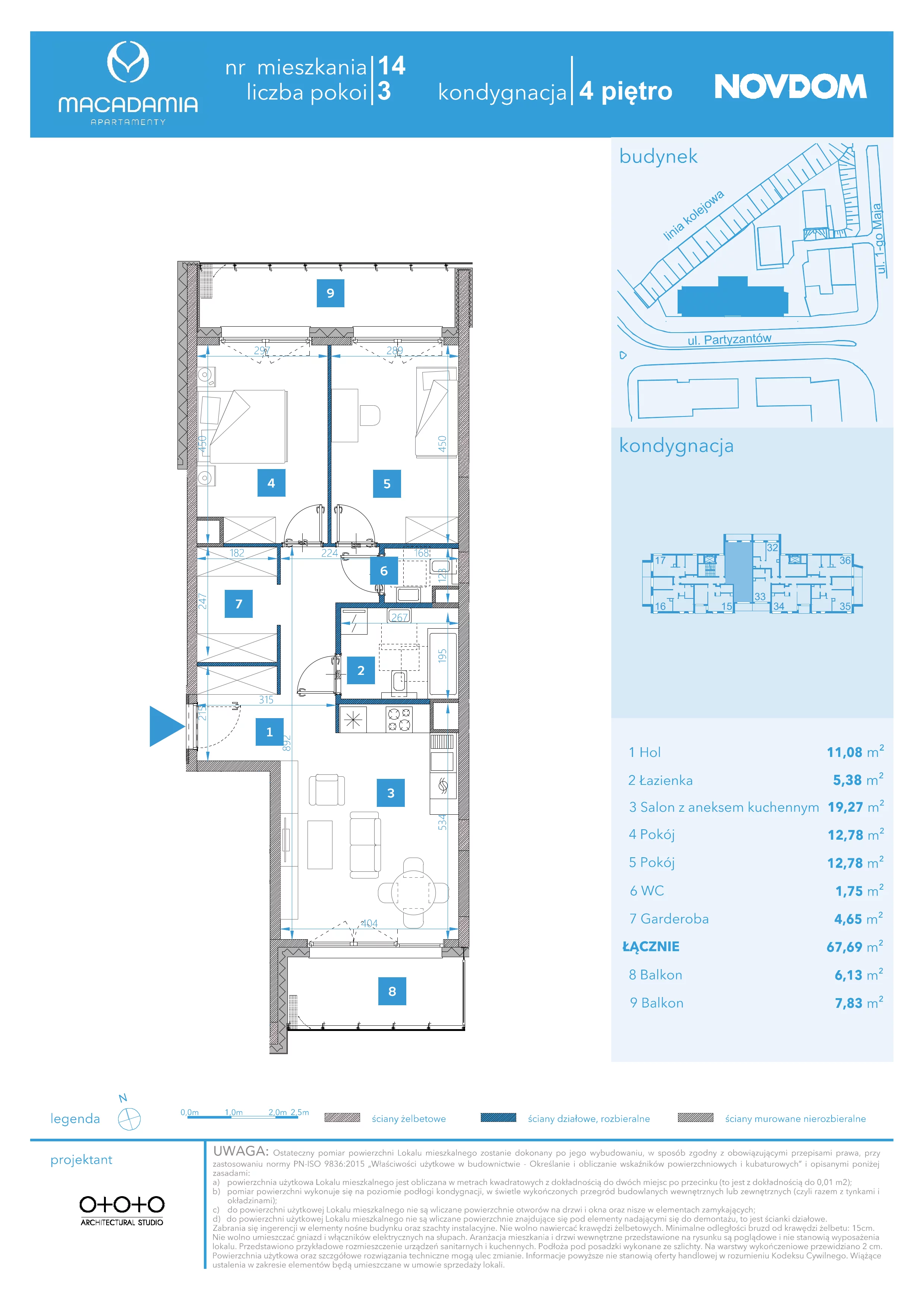 3 pokoje, apartament 67,69 m², piętro 4, oferta nr 1/14, Apartamenty Macadamia, Olsztyn, Śródmieście, ul. 1 Maja