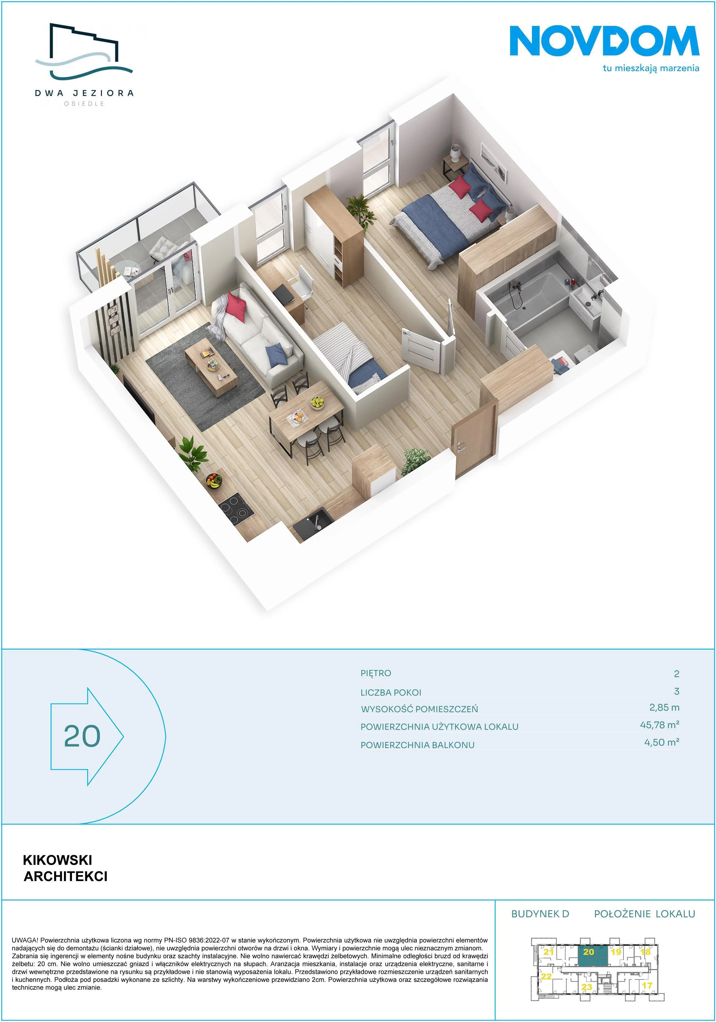 3 pokoje, apartament 45,78 m², piętro 2, oferta nr D/20, Dwa Jeziora CD, Olsztyn, Gutkowo, ul. Bałtycka