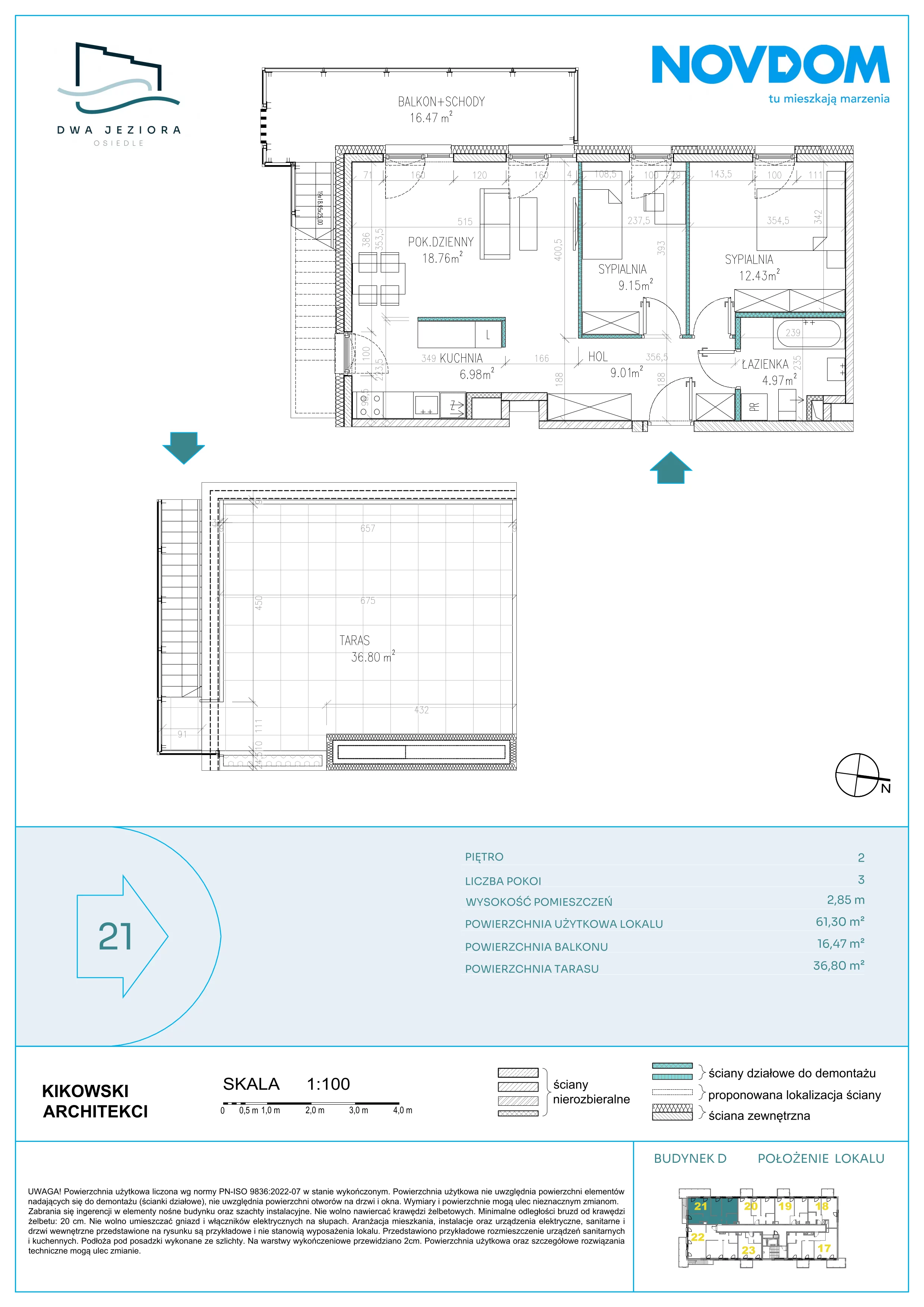 3 pokoje, apartament 61,30 m², piętro 2, oferta nr D/21, Dwa Jeziora CD, Olsztyn, Gutkowo, ul. Bałtycka