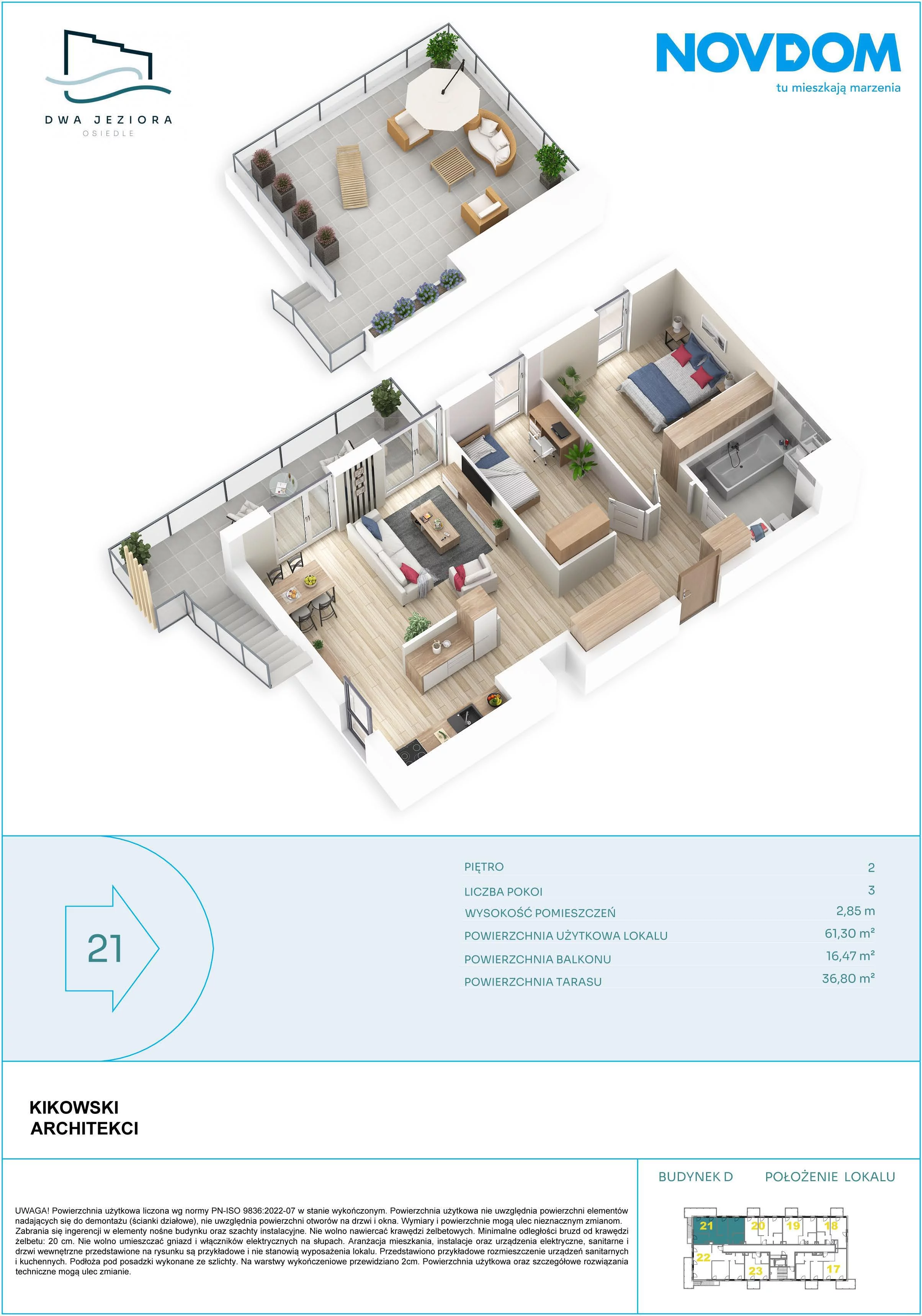 3 pokoje, apartament 61,30 m², piętro 2, oferta nr D/21, Dwa Jeziora CD, Olsztyn, Gutkowo, ul. Bałtycka