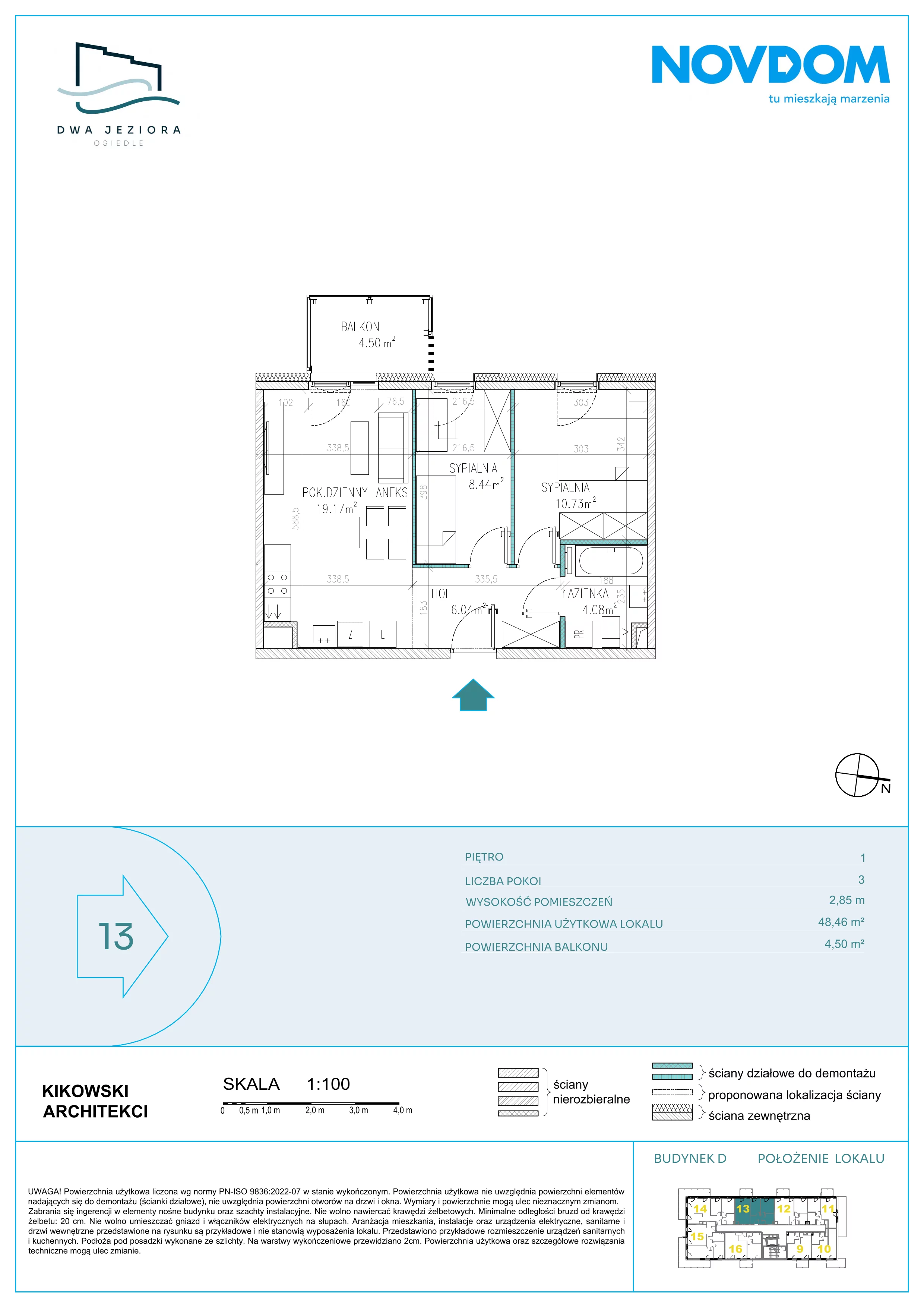 3 pokoje, apartament 48,46 m², piętro 1, oferta nr D/13, Dwa Jeziora CD, Olsztyn, Gutkowo, ul. Bałtycka