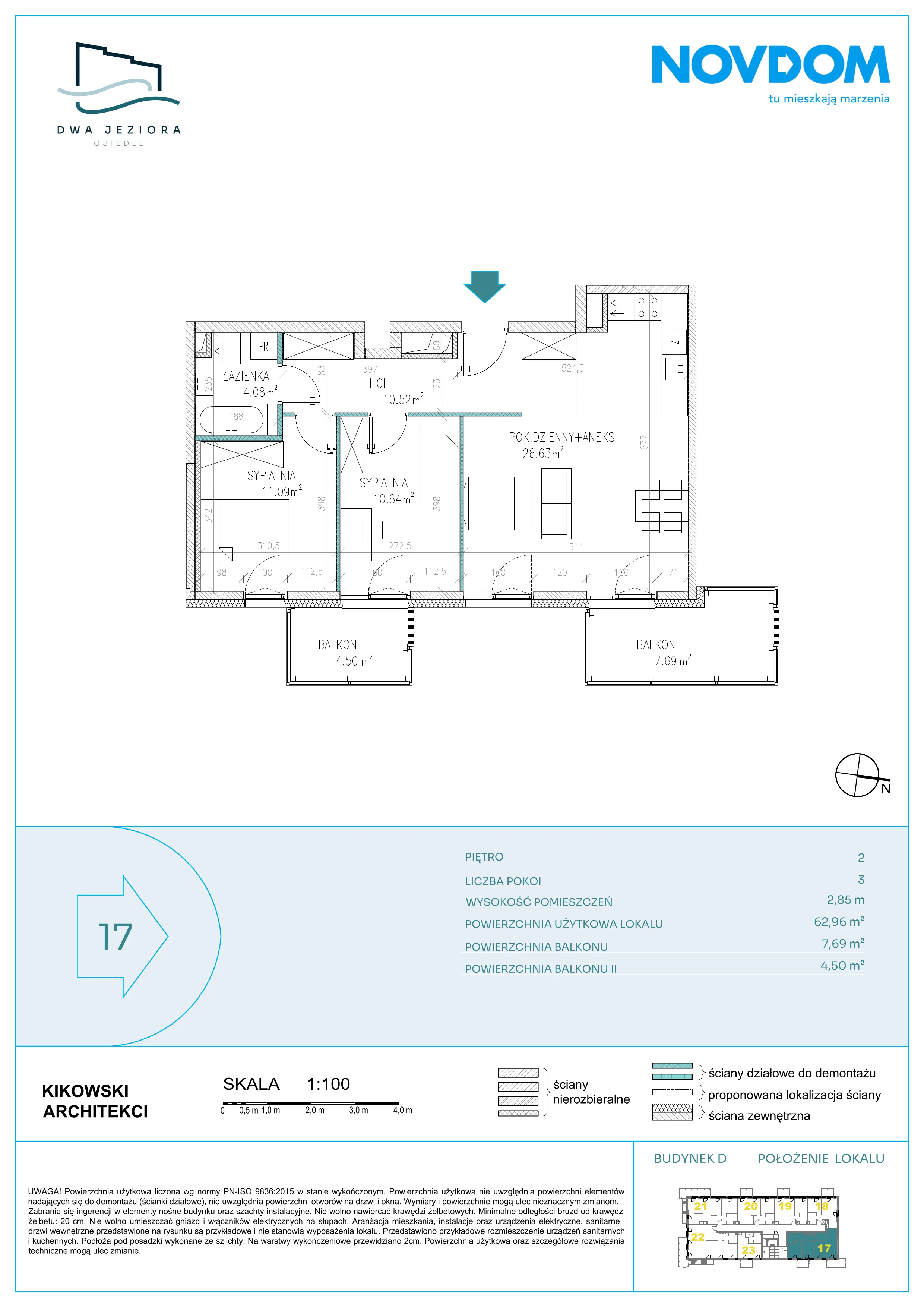 3 pokoje, apartament 62,96 m², piętro 2, oferta nr D/17, Dwa Jeziora CD, Olsztyn, Gutkowo, ul. Bałtycka
