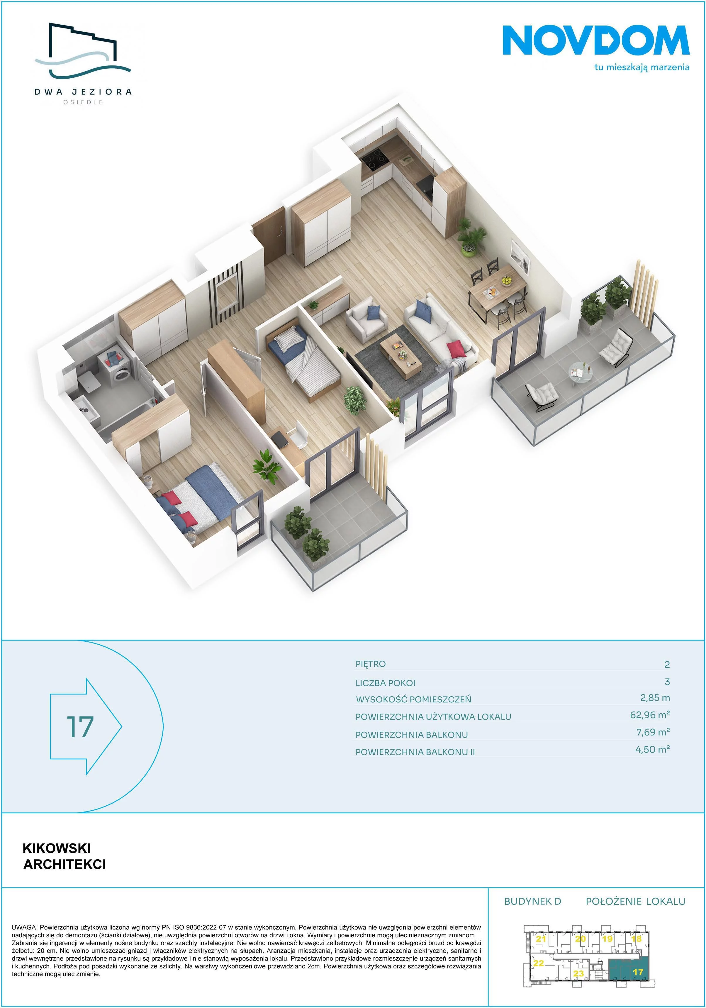 3 pokoje, apartament 62,96 m², piętro 2, oferta nr D/17, Dwa Jeziora CD, Olsztyn, Gutkowo, ul. Bałtycka