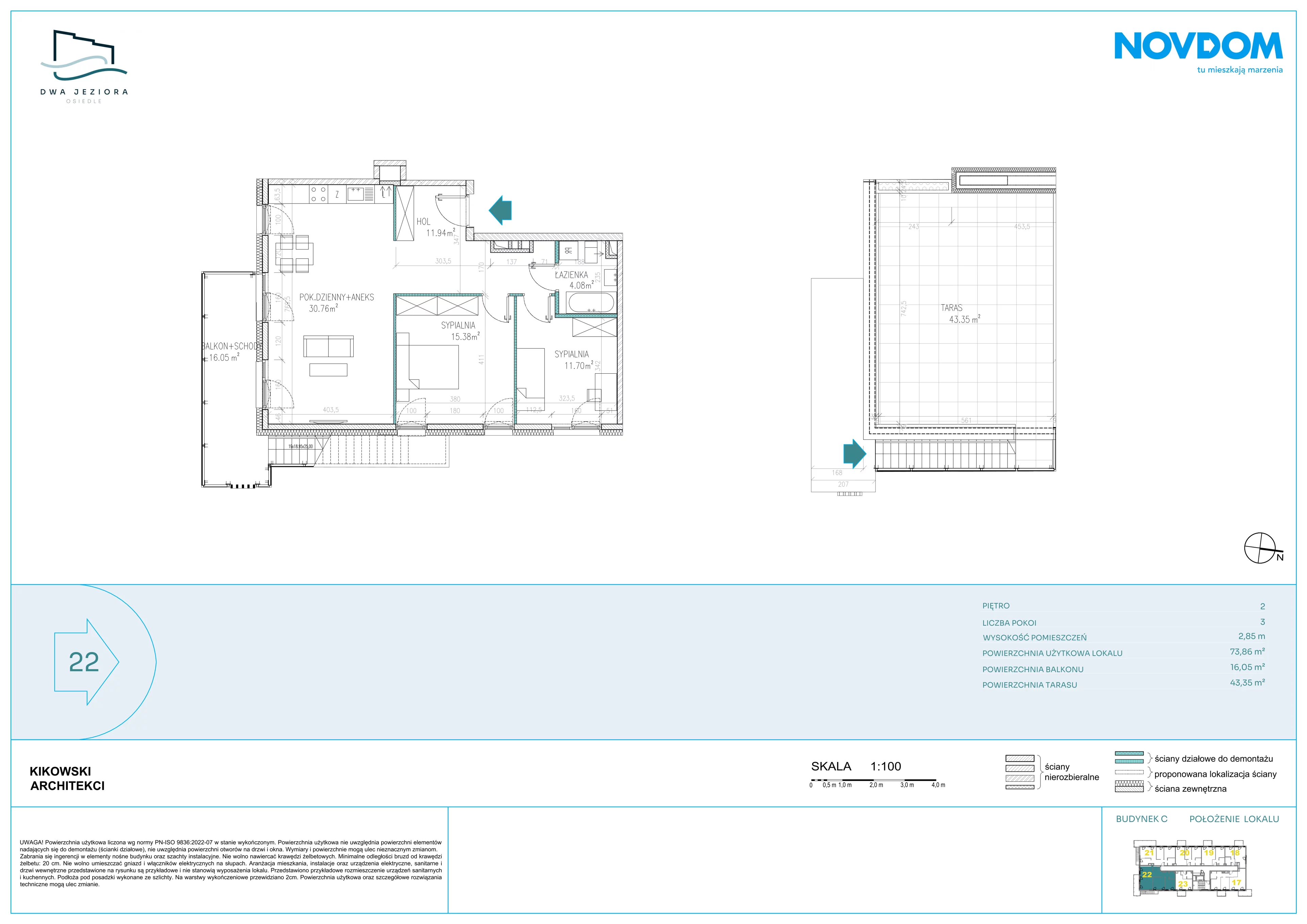 3 pokoje, apartament 73,86 m², piętro 2, oferta nr C/22, Dwa Jeziora CD, Olsztyn, Gutkowo, ul. Bałtycka
