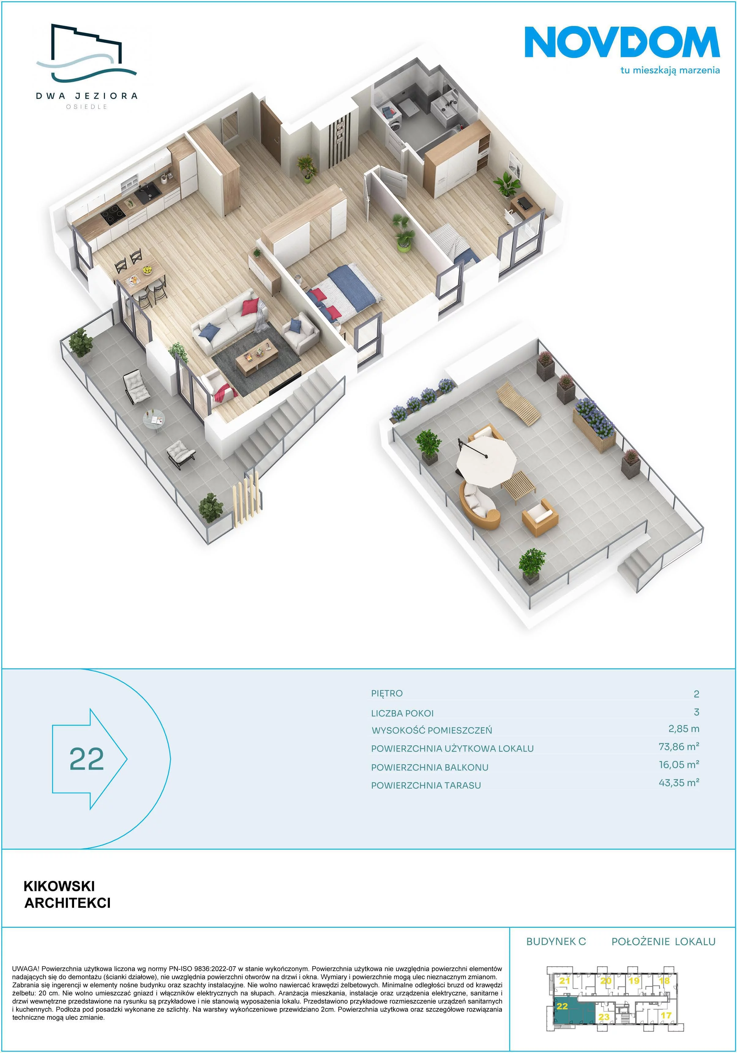 3 pokoje, apartament 73,86 m², piętro 2, oferta nr C/22, Dwa Jeziora CD, Olsztyn, Gutkowo, ul. Bałtycka