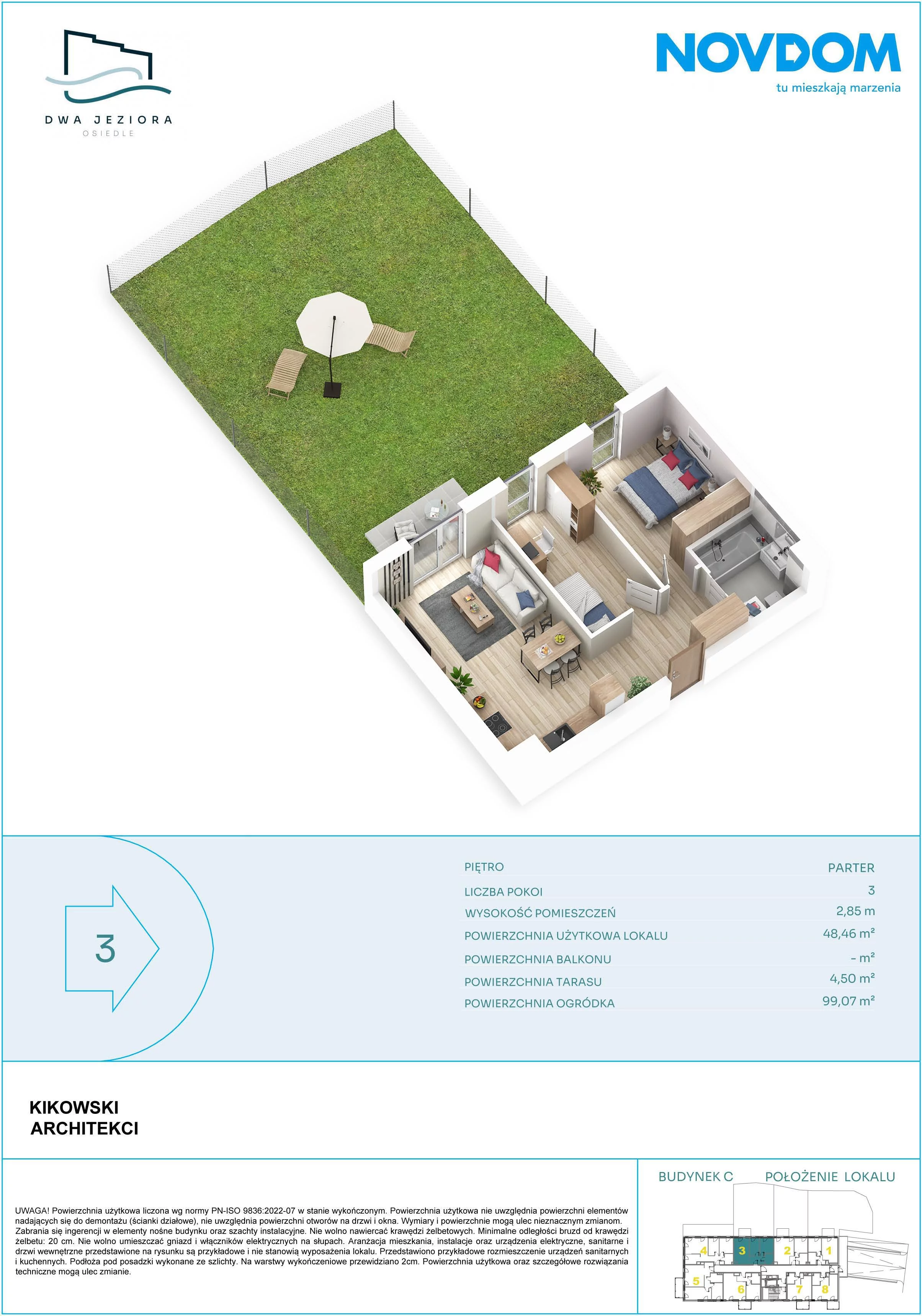 3 pokoje, apartament 48,46 m², parter, oferta nr C/3, Dwa Jeziora CD, Olsztyn, Gutkowo, ul. Bałtycka