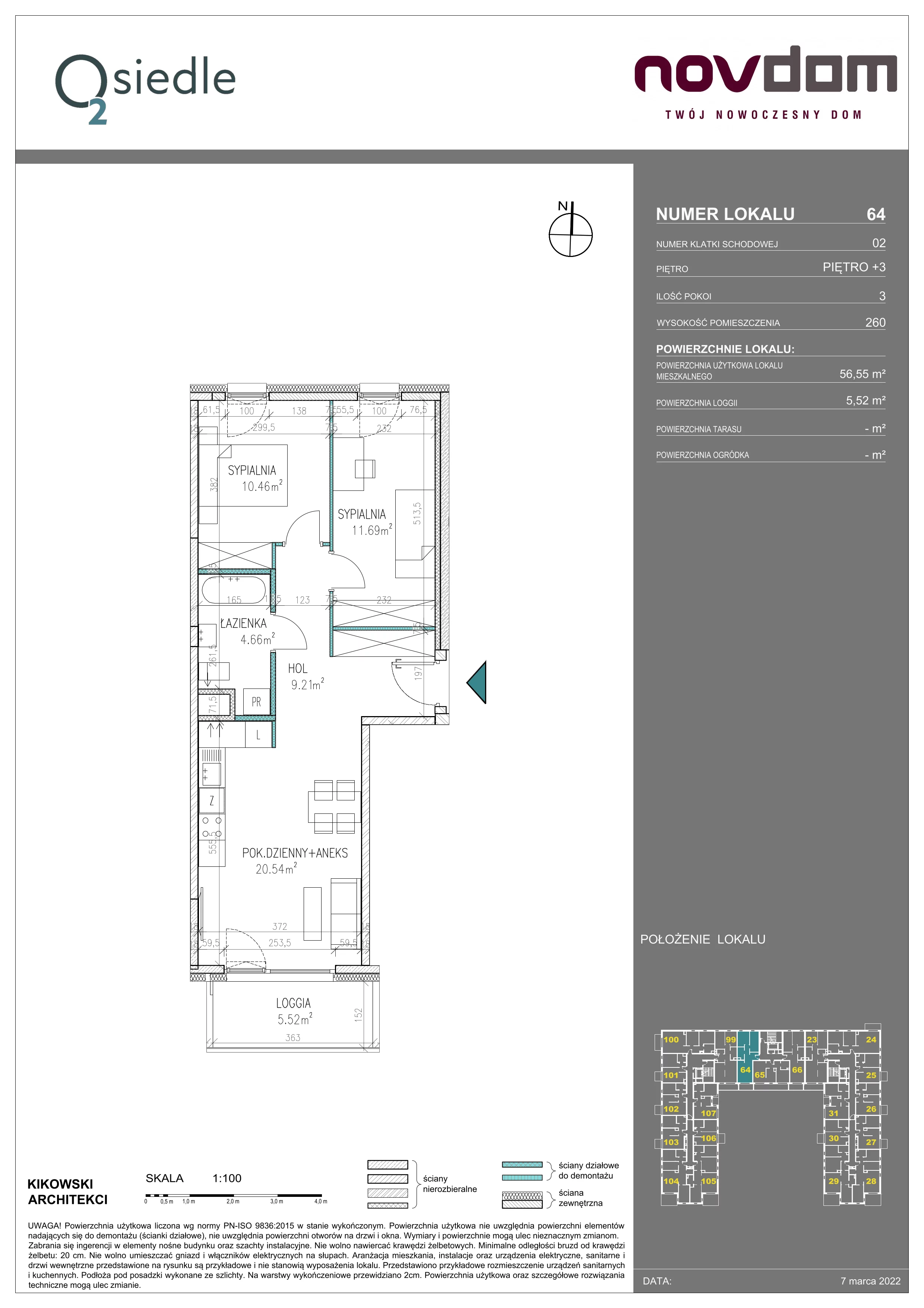 Apartament 56,55 m², piętro 3, oferta nr B/64, Osiedle O2, Płońsk, ul. Klonowa