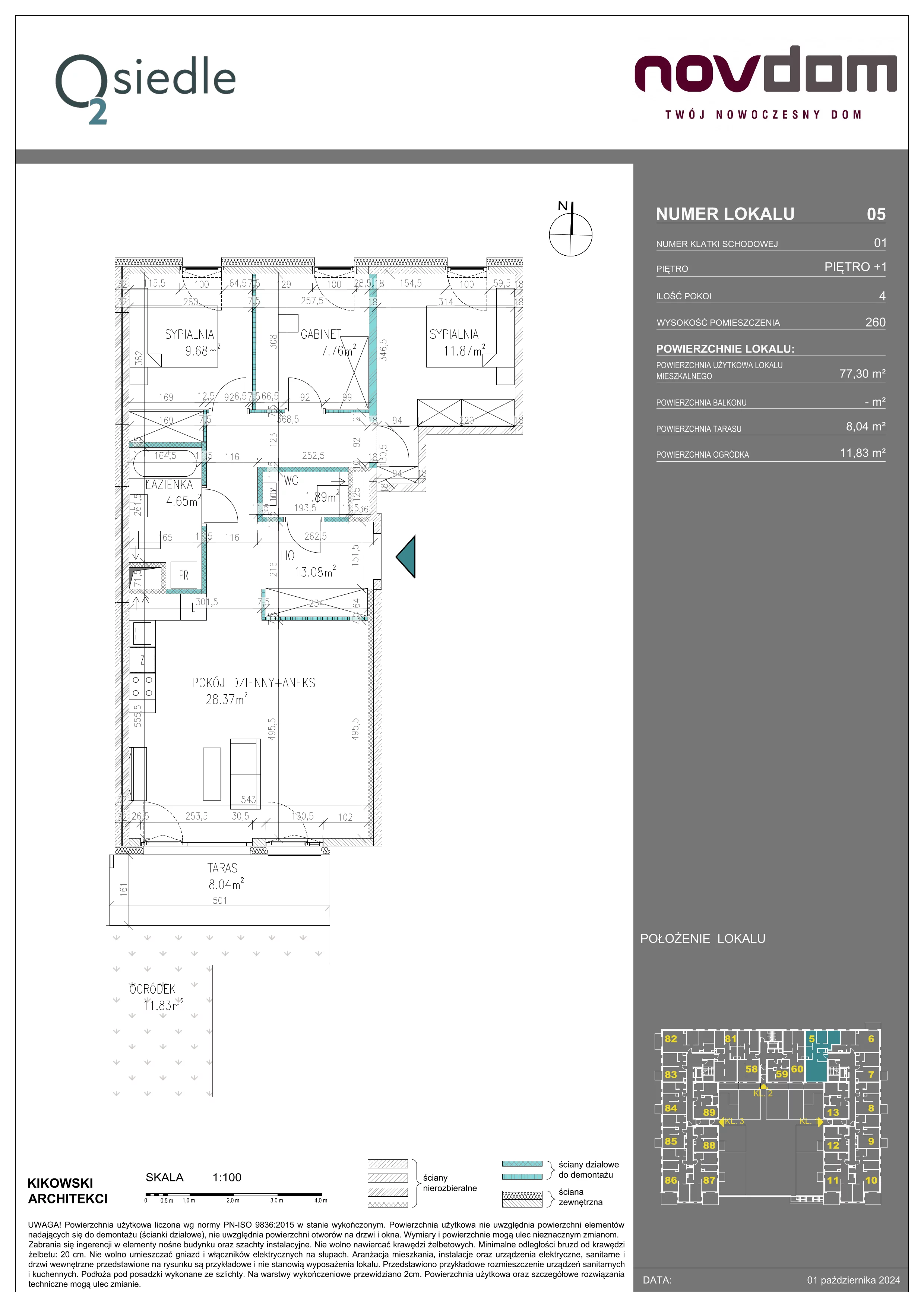 3 pokoje, apartament 77,30 m², piętro 1, oferta nr B/5, Osiedle O2, Płońsk, ul. Klonowa