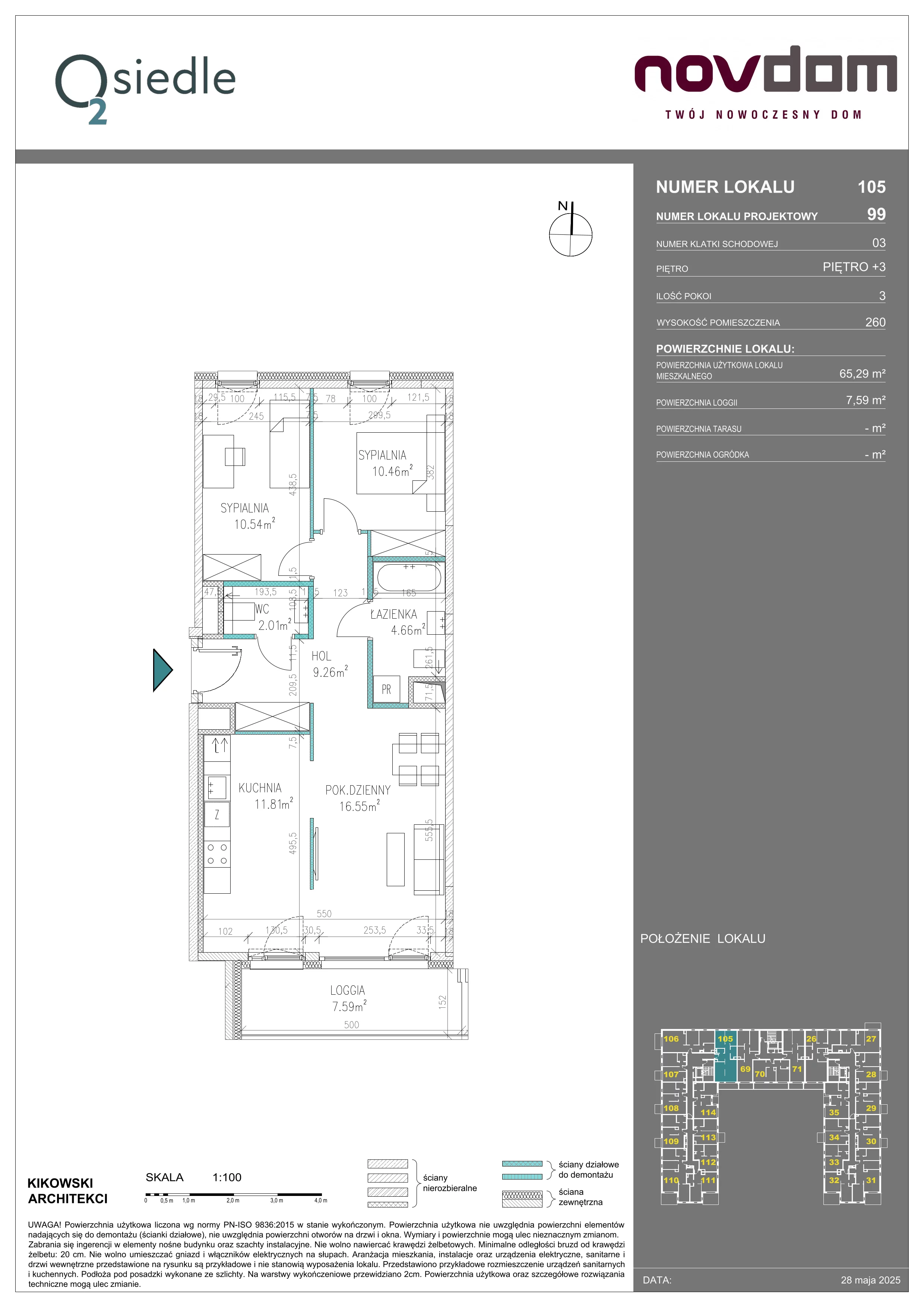 3 pokoje, apartament 65,29 m², piętro 3, oferta nr B/99, Osiedle O2, Płońsk, ul. Klonowa