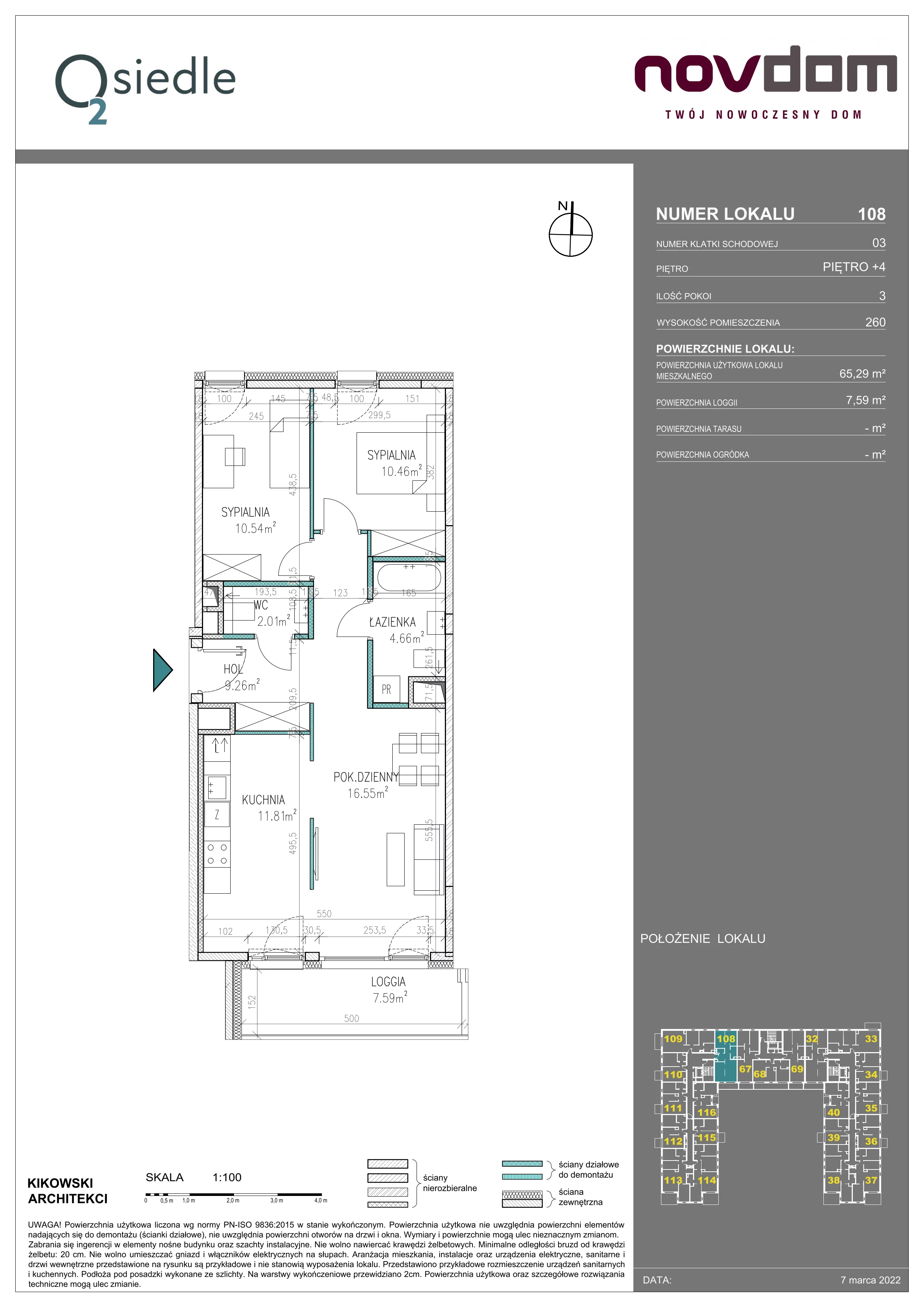 3 pokoje, apartament 65,29 m², piętro 4, oferta nr B/108, Osiedle O2, Płońsk, ul. Klonowa